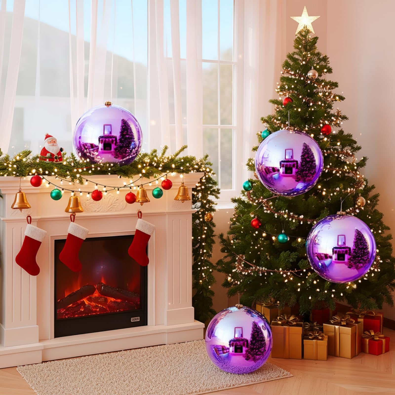 Zubebe 4 Pcs Extra Large Christmas Ball Ornaments 8'' (200 Mm) Giant Oversized Plastic Xmas Ball Big Hanging Christmas Tree Orna