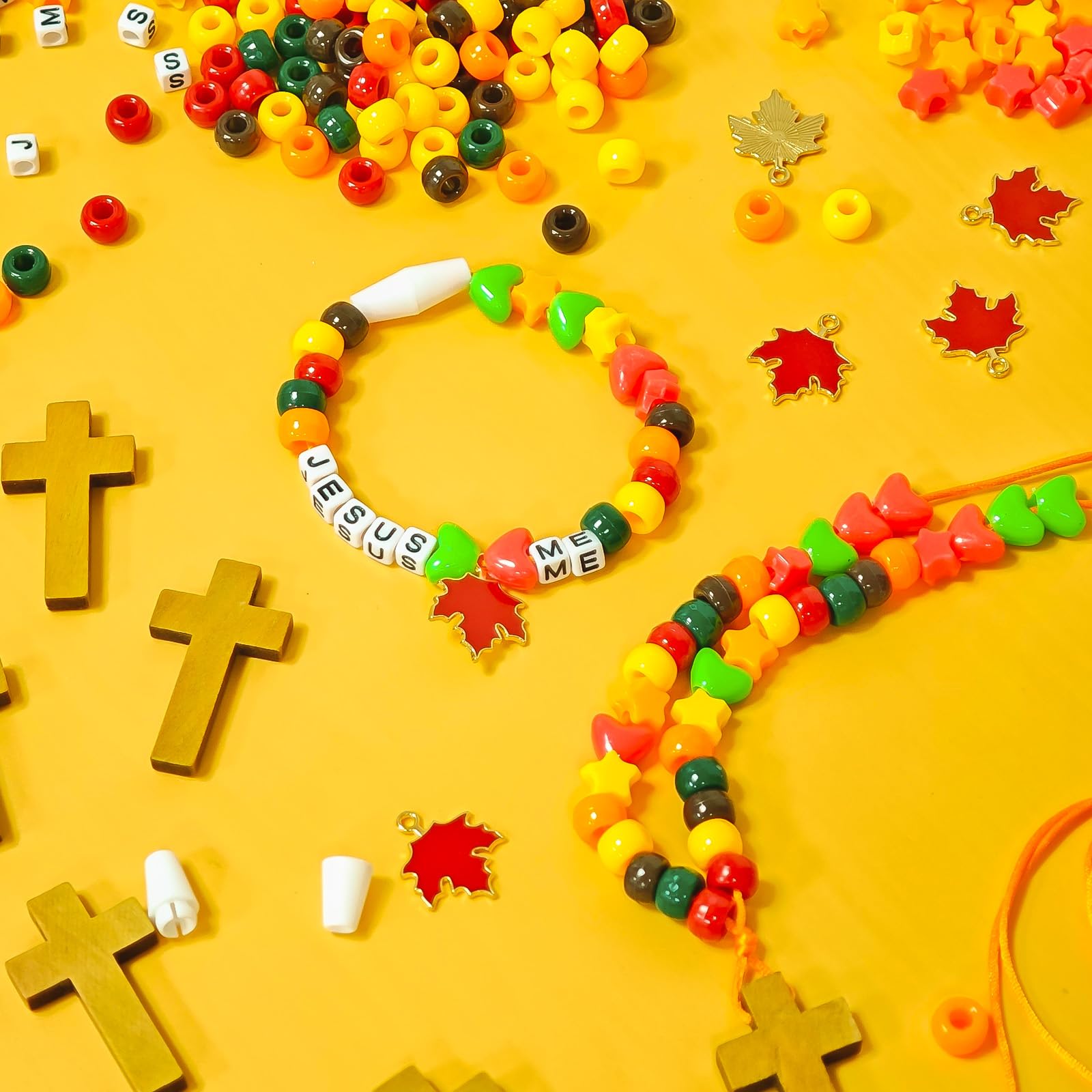 Cinrobiye 24 Sets Fall Religious Beads Kits DIY Christian Wristband Necklace Crafts Jesus Love Me Making Kits with Cross Charms