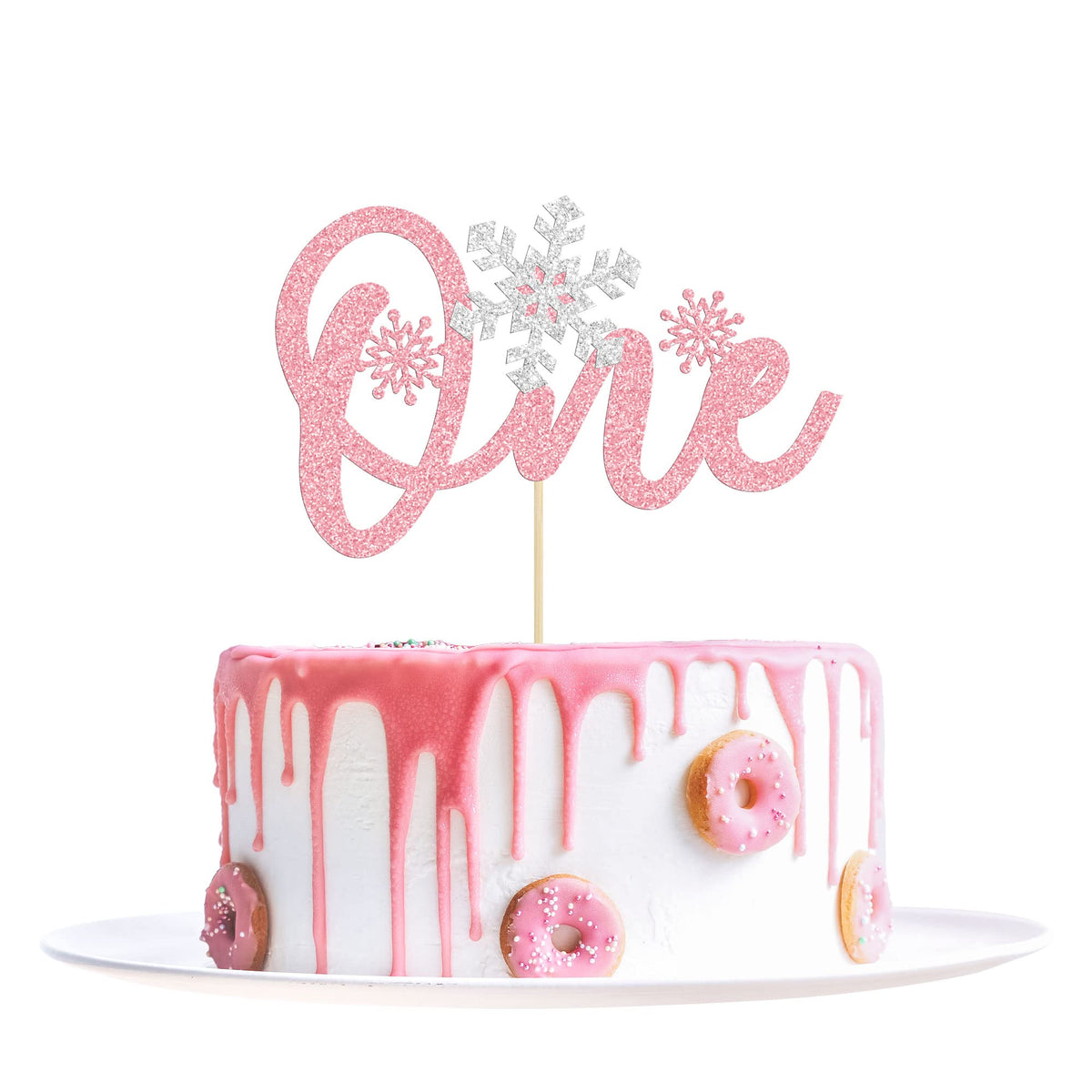 1 Pack Snowflake One Cake Topper Pink Glitter 1St Birthday Party Cake Pick Decorations For Winter Snowflake Theme Baby Shower Ki