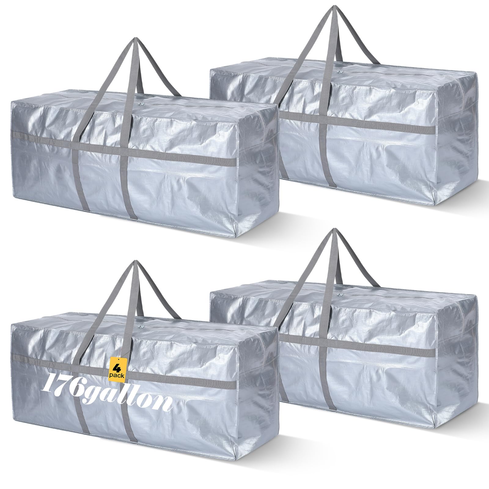 Clysee 4 Pcs 176 Gallon Large Moving Bags with Zipper and Handles Foldable Storage Duffle Bags Heavy Duty Extra Large Totes for 
