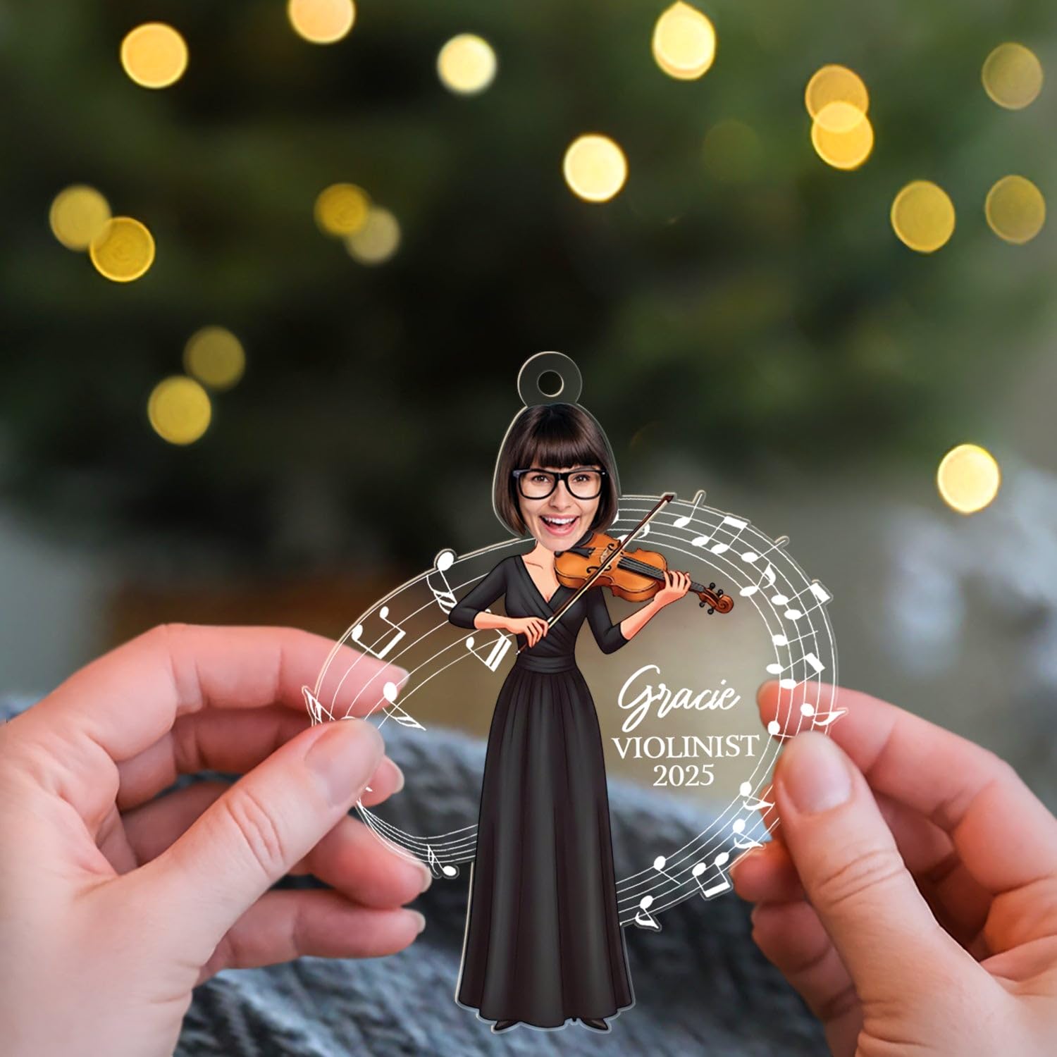 Violinist Shape Acrylic Ornament, Custom Violin Player Women Ornament, Female Musician Face Photo Keepsake Gift, Violin Instrume