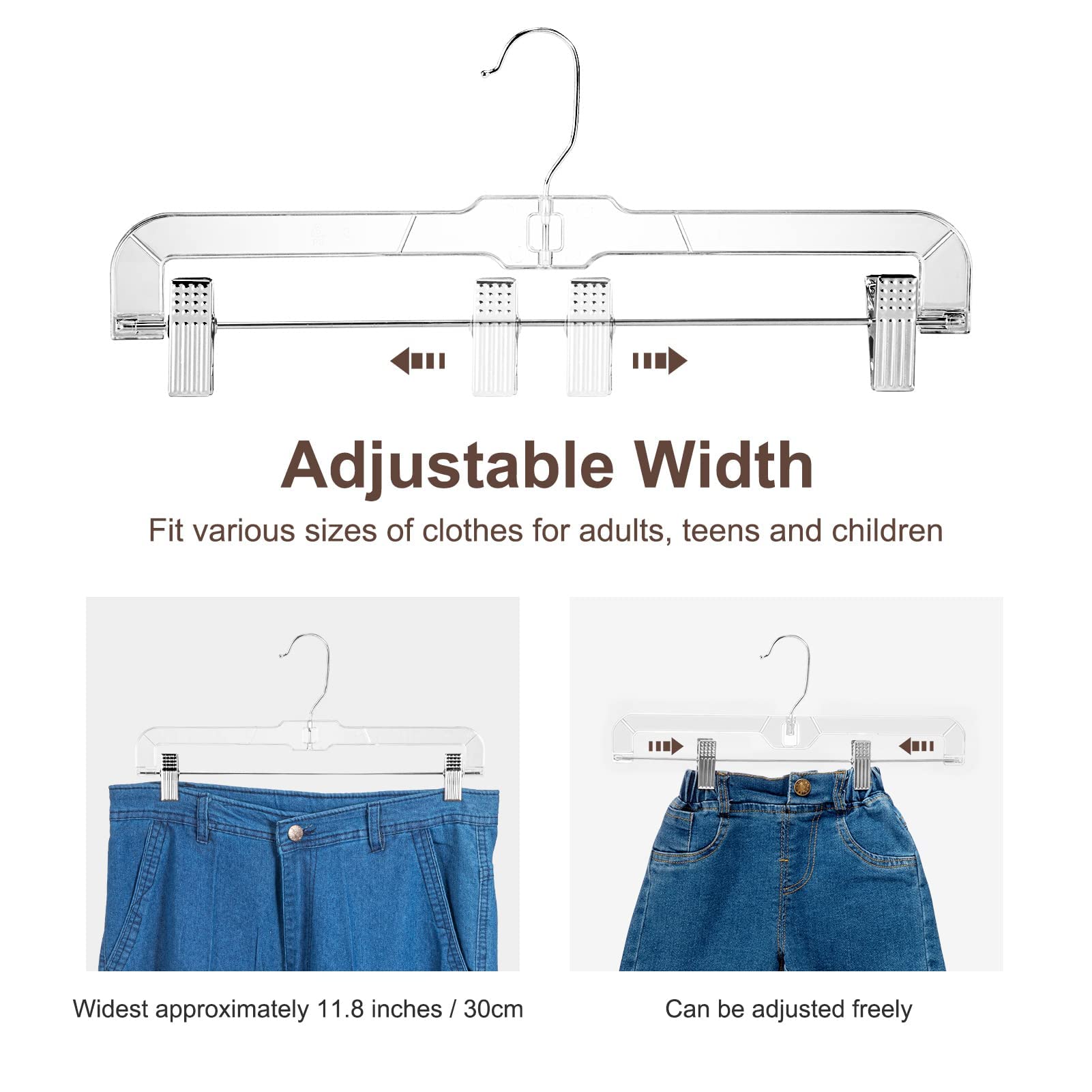 House Day Skirt Hangers Pants Hangers With Clips Clear Plastic Pants Hangers With 2-Adjustable Clips Non-Slip Pants Hangers Spac