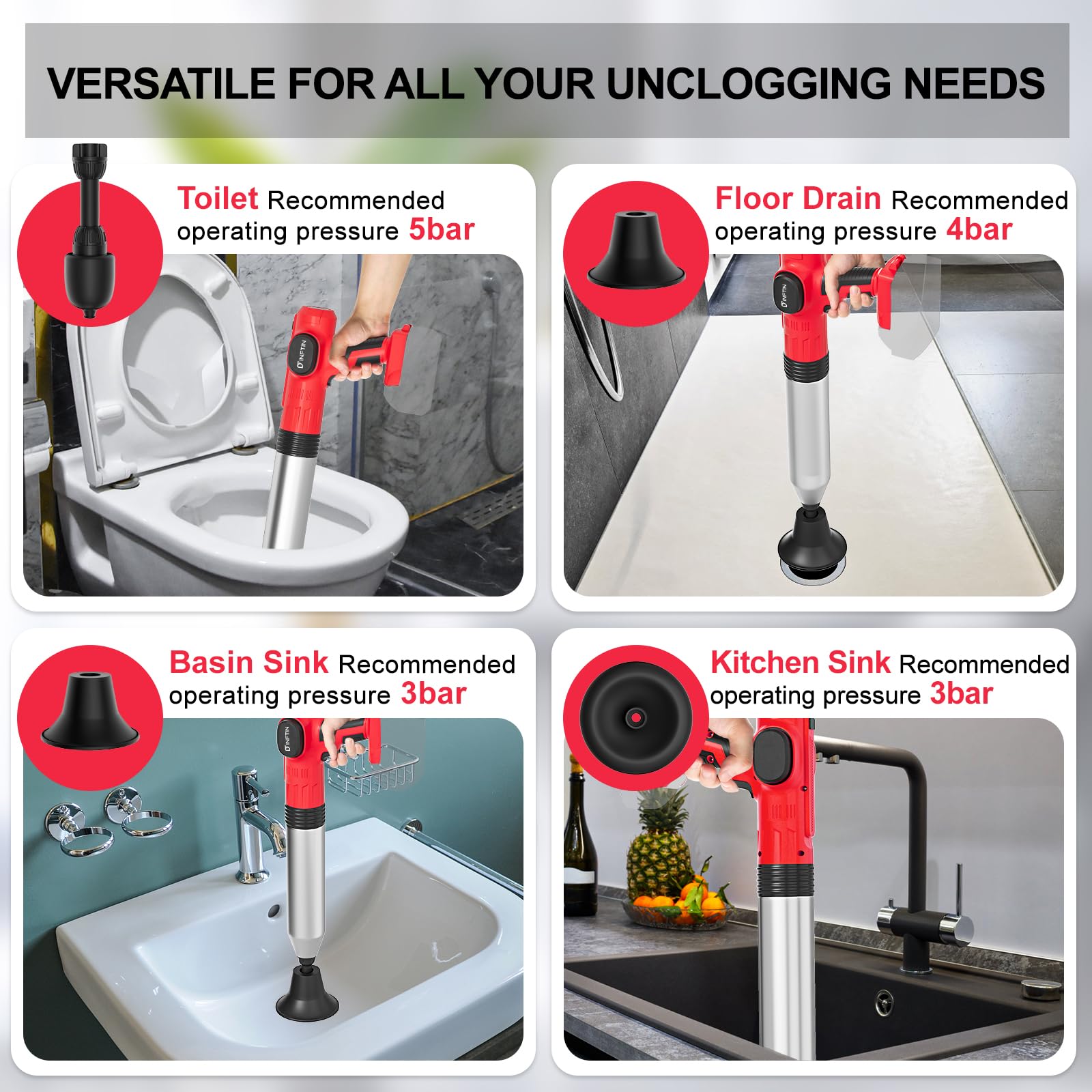Cordless Electric Toilet Plunger Pro Compatible For Milwaukee M18 Li-Ion Battery (Battery Not Included) - Heavy Duty Unclogger W