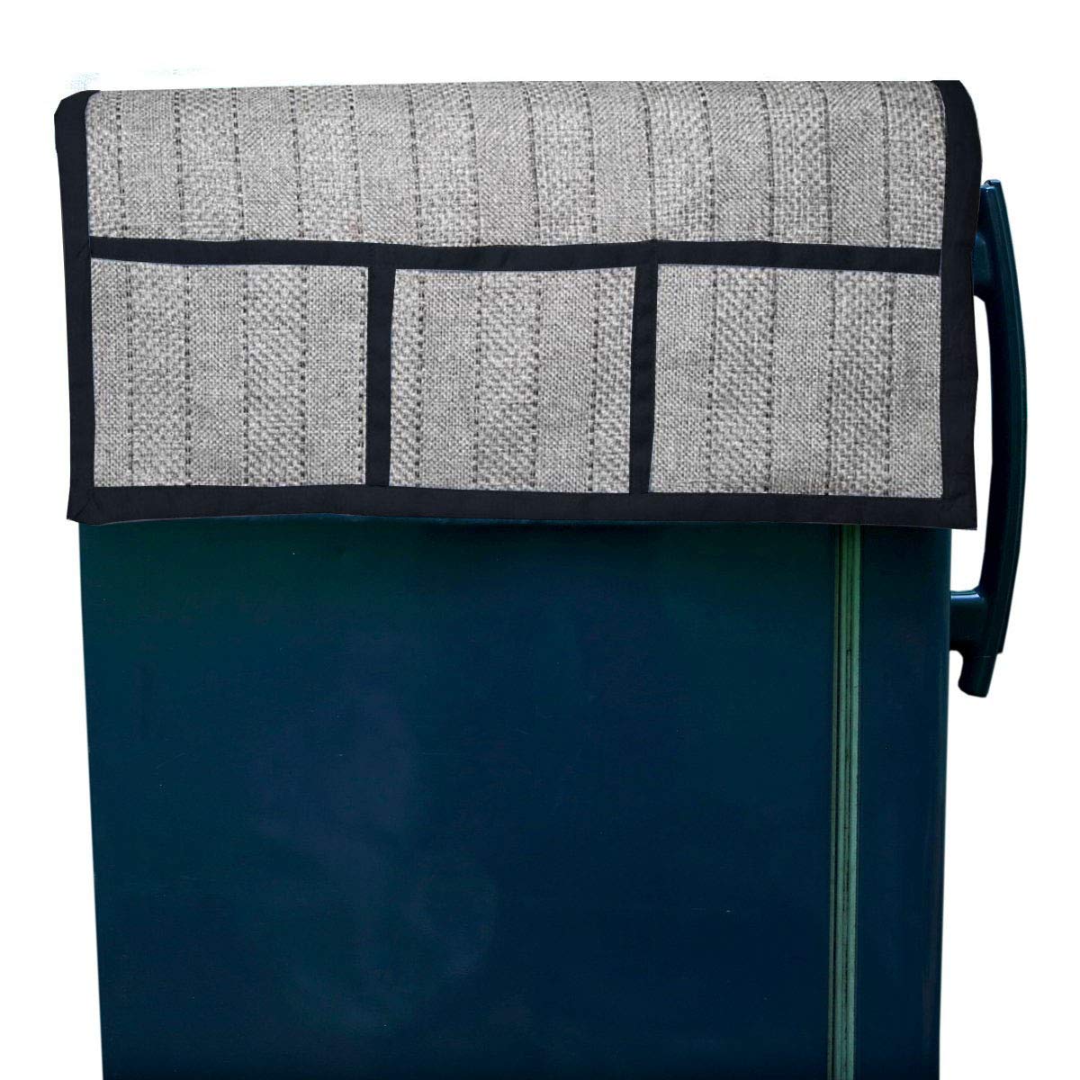 Kuber Industries Fridge Top Cover/Refrigerator Cover In Jute Material Touch (Cotton)- Grey