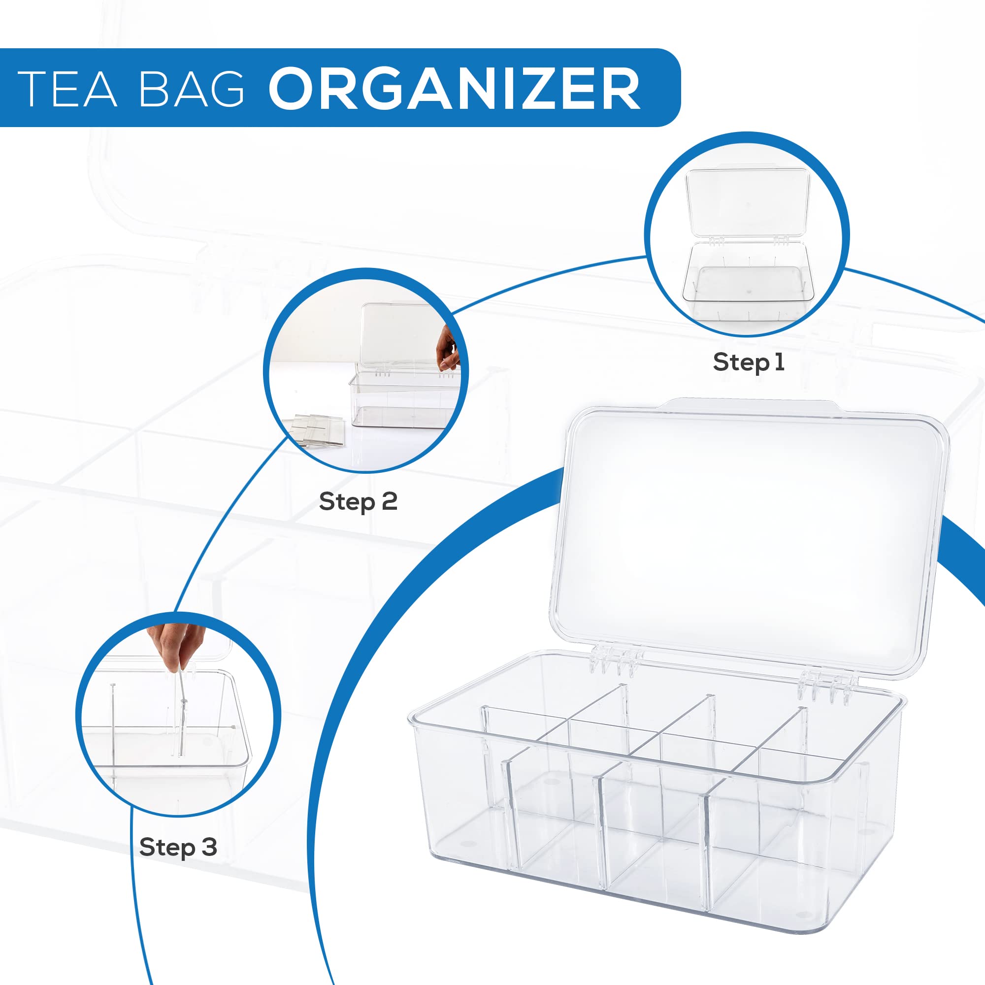 Utopia Home 1 Pack Tea Bag Organizer - Stackable Tea Bag Storage Organizer With Lid - Tea Bag Holder For Kitchen Organizers And