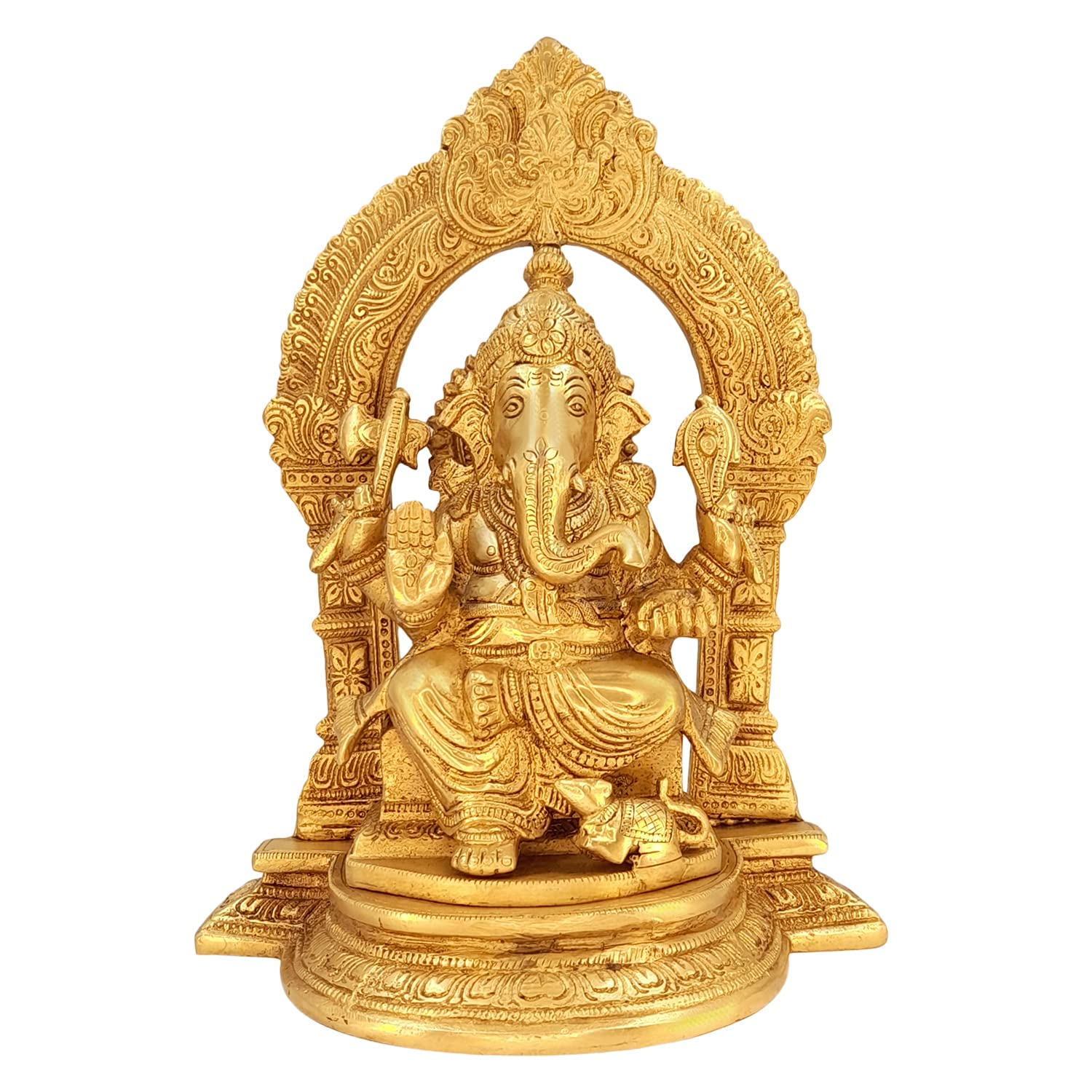 Kartique Brass Ganesh Bhagwan Sitting Mangalkari Ganesh Idol Gaon Singhasan Ganpati Murti Statue Home Office Entrance Decor Pooj
