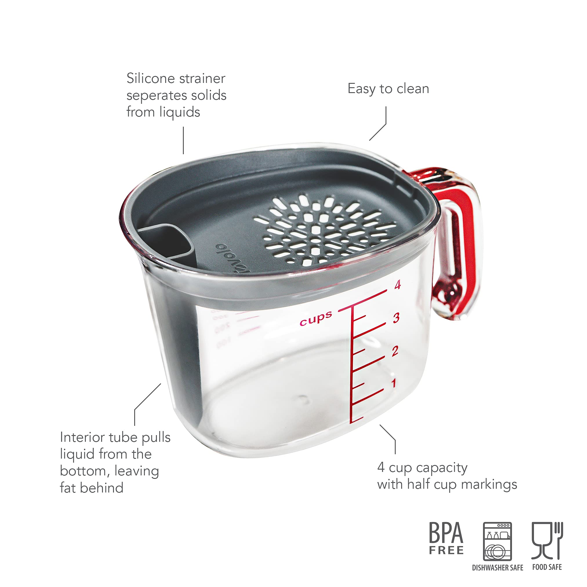 Tovolo Gravy Boat Strainer Fat Seperator Cup Kitchen Gadget For Measuring, Pouring, And Other Food Or Meal Prep, 1 Ea, Clear/Cha