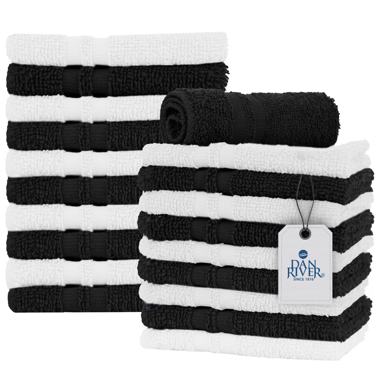 Dan River 100% Cotton Washcloths 20 Pack Premium Quality Face And Body Cloth, Quick Dry Essential Towels For Bathroom, Hand, Kit