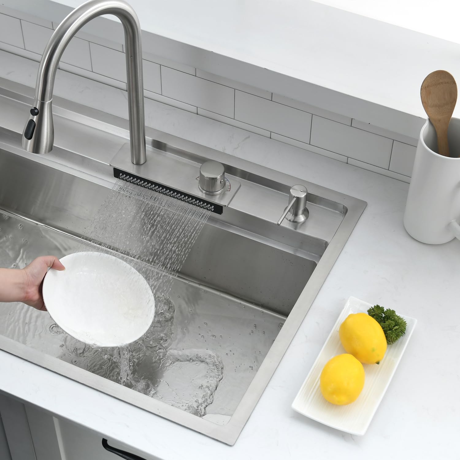 33 Inch Drop In Kitchen Sink Splash Guard Waterfall Workstation - Vokim 33X22-Inch Single Bowl Sink 16 Gauge Stainless Steel 10'