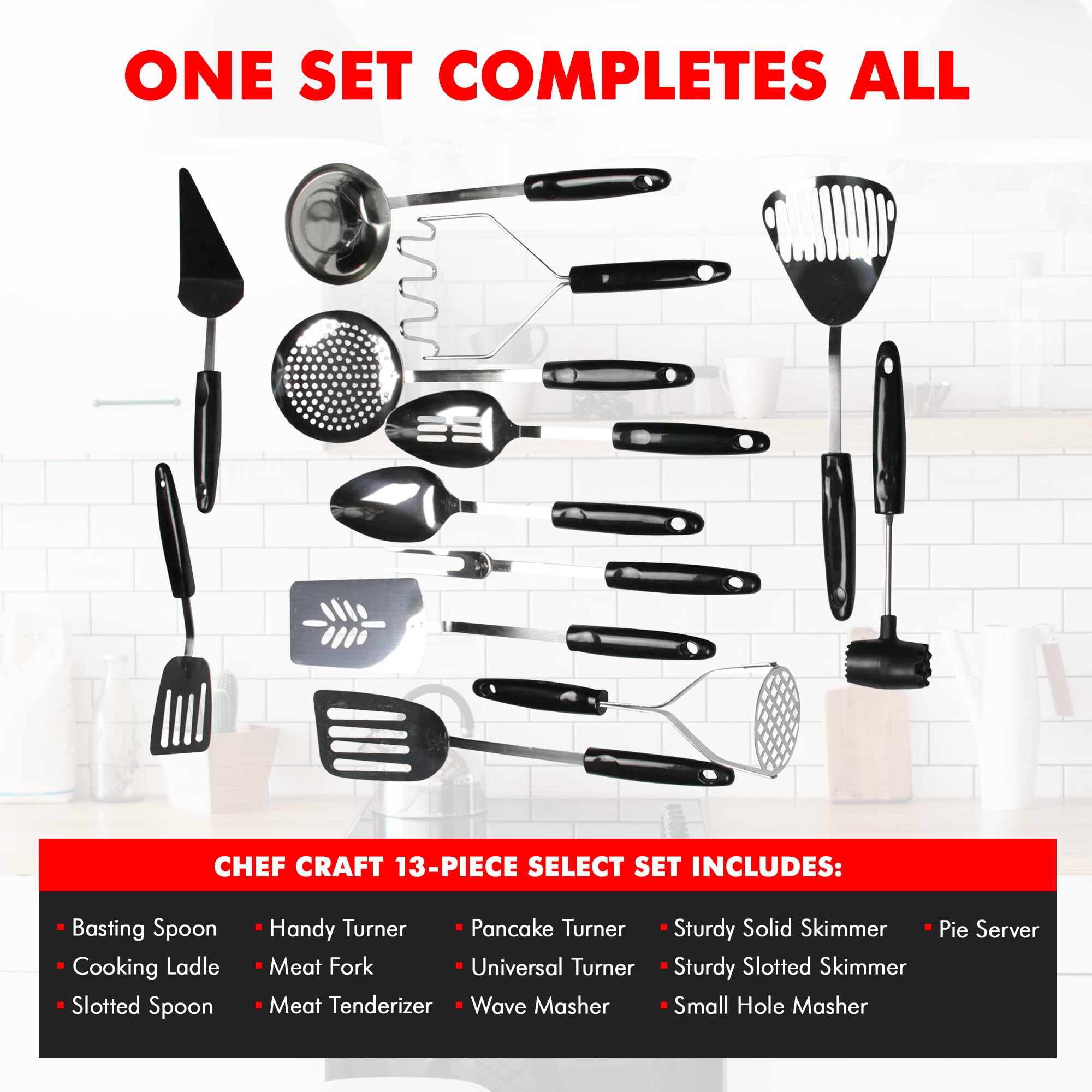 Chef Craft Select Sturdy Masher, 11 Inch, Stainless Steel/Black