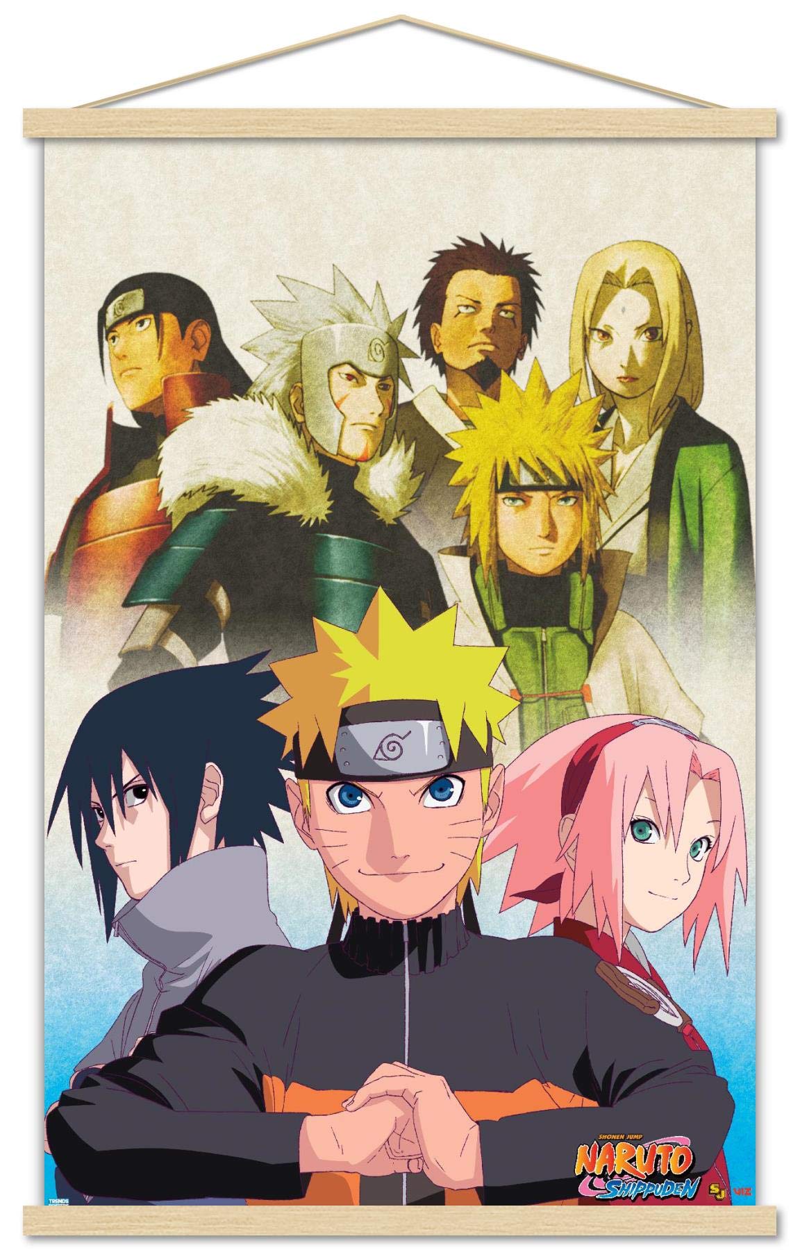 Trends International Naruto Shippuden - Key Art Wall Poster, 22.375'' X 34'', Print And Beechwood Hanger Bundle