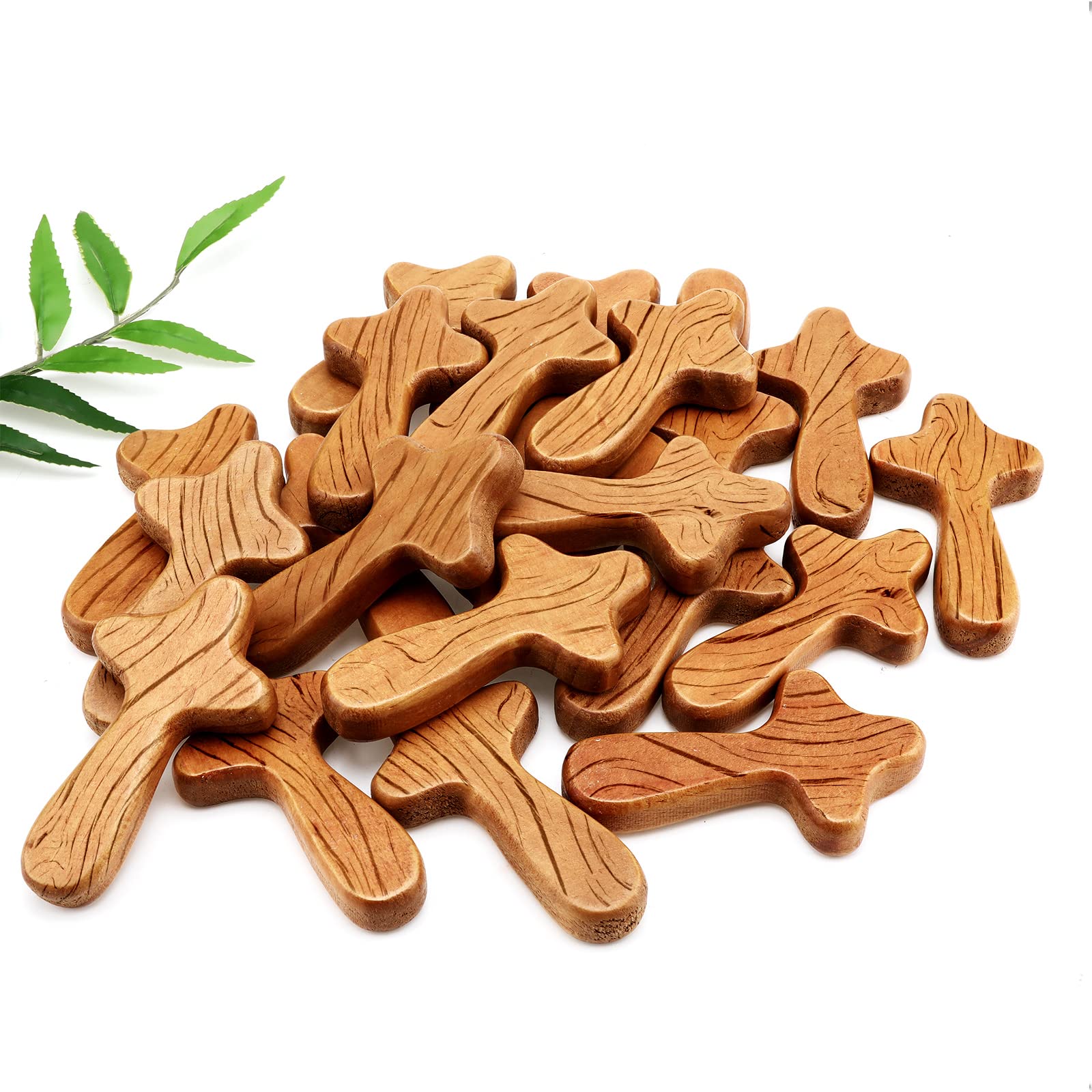 24 Pieces Small Hand Held Pine Wooden Cross Bulk Portable Prayer Crosses Holding Hand Cross Jesus Clinging Cross Religious Chris