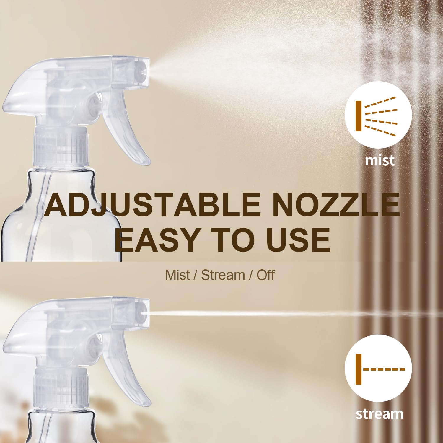 Plastic Spray Bottles, 2-Pack, 16.9 Oz, Mist & Stream, Heavy Duty Spraying, Empty Water Spray Bottle For Cleaning Solutions, Ess