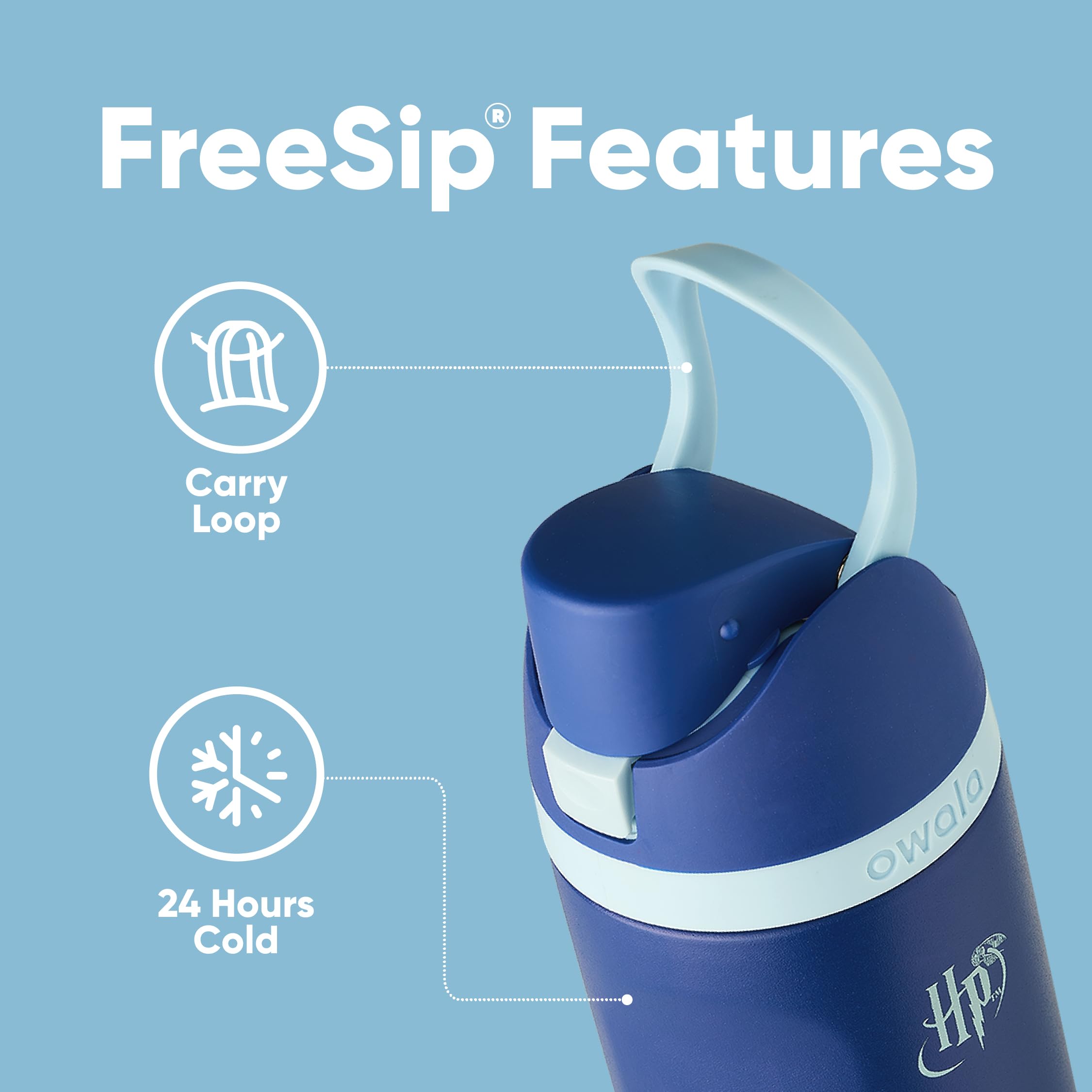 Owala FreeSip Harry Potter Water Bottle, 24oz Insulated Stainless Steel, BPA-Free, Ravenclaw, Model C04983