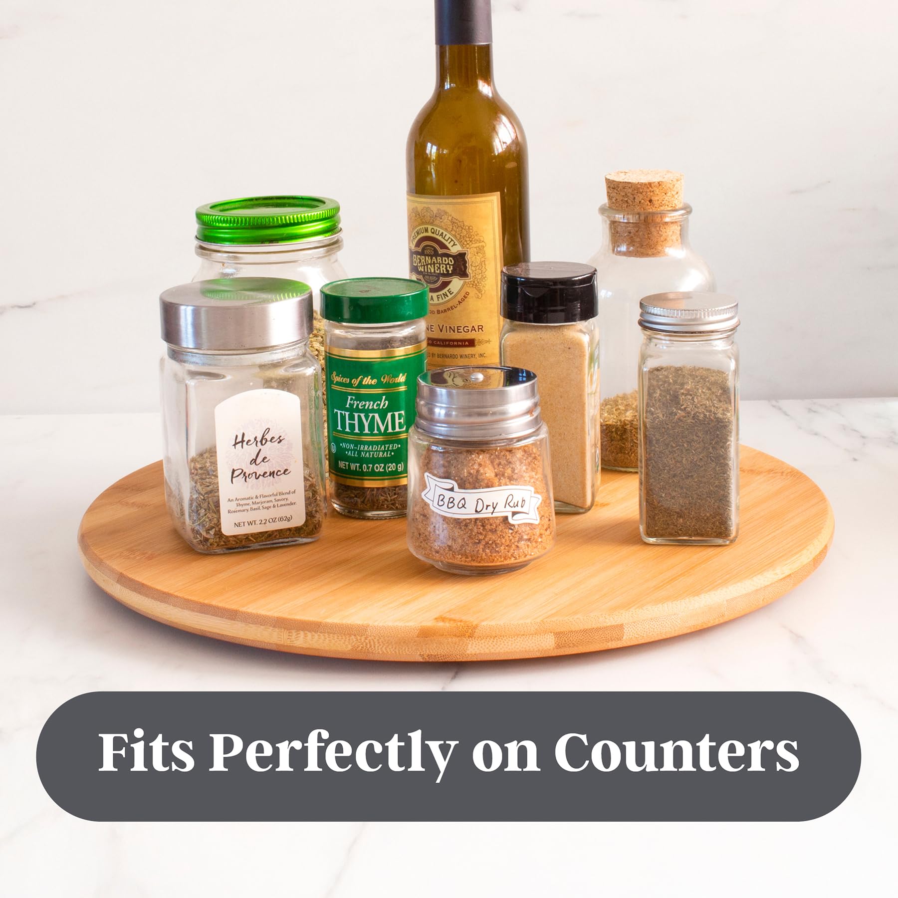 TB Home Lazy Susan Organizer for Cabinet, Pantry or Tabletop - 14 Bamboo Turntable for Kitchen, Counter or Spice Rack Storage