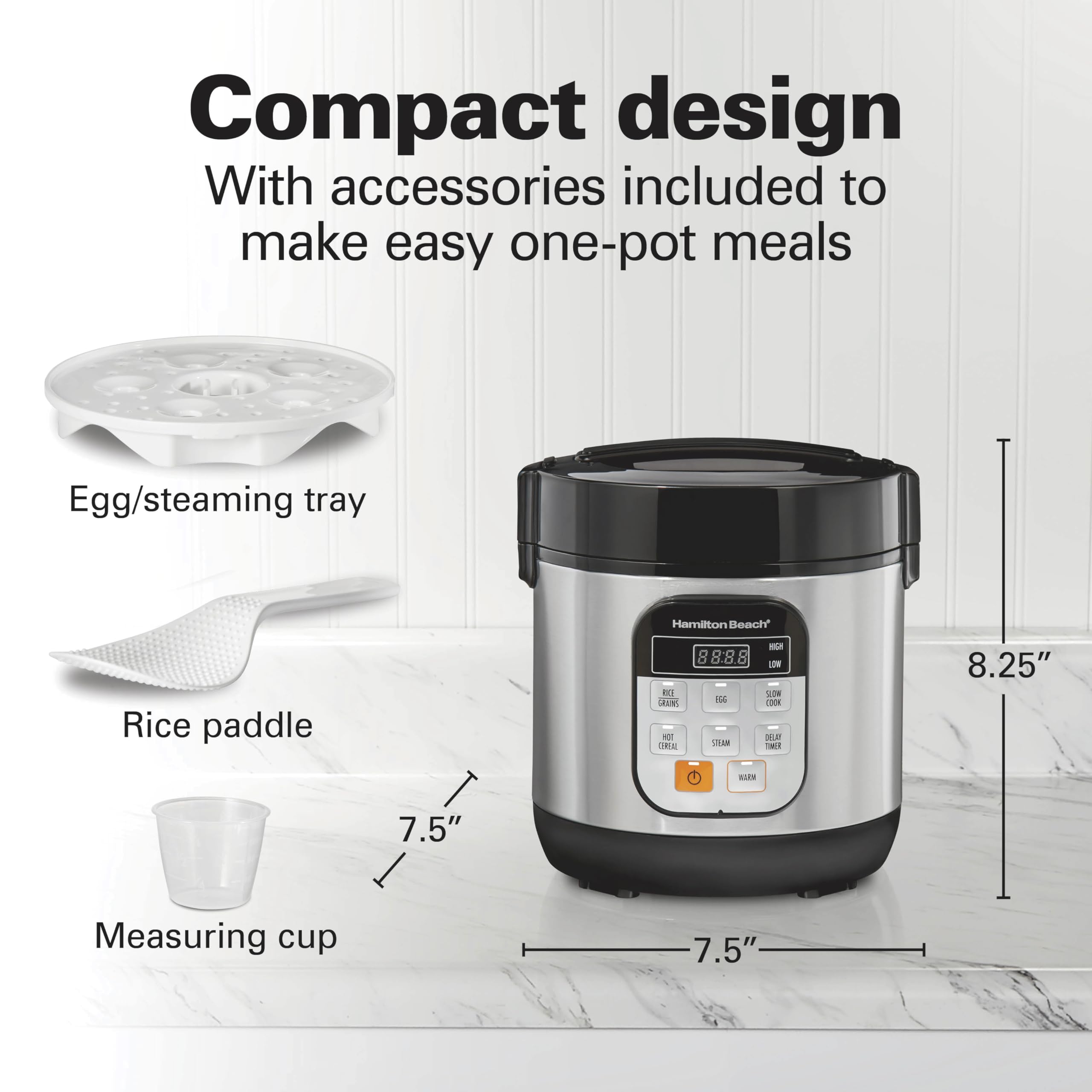 Hamilton Beach Digital Programmable Rice Cooker & Food Steamer, With Slow Hard-Boiled Egg Functions, Egg/Steam Tray, Small & Com