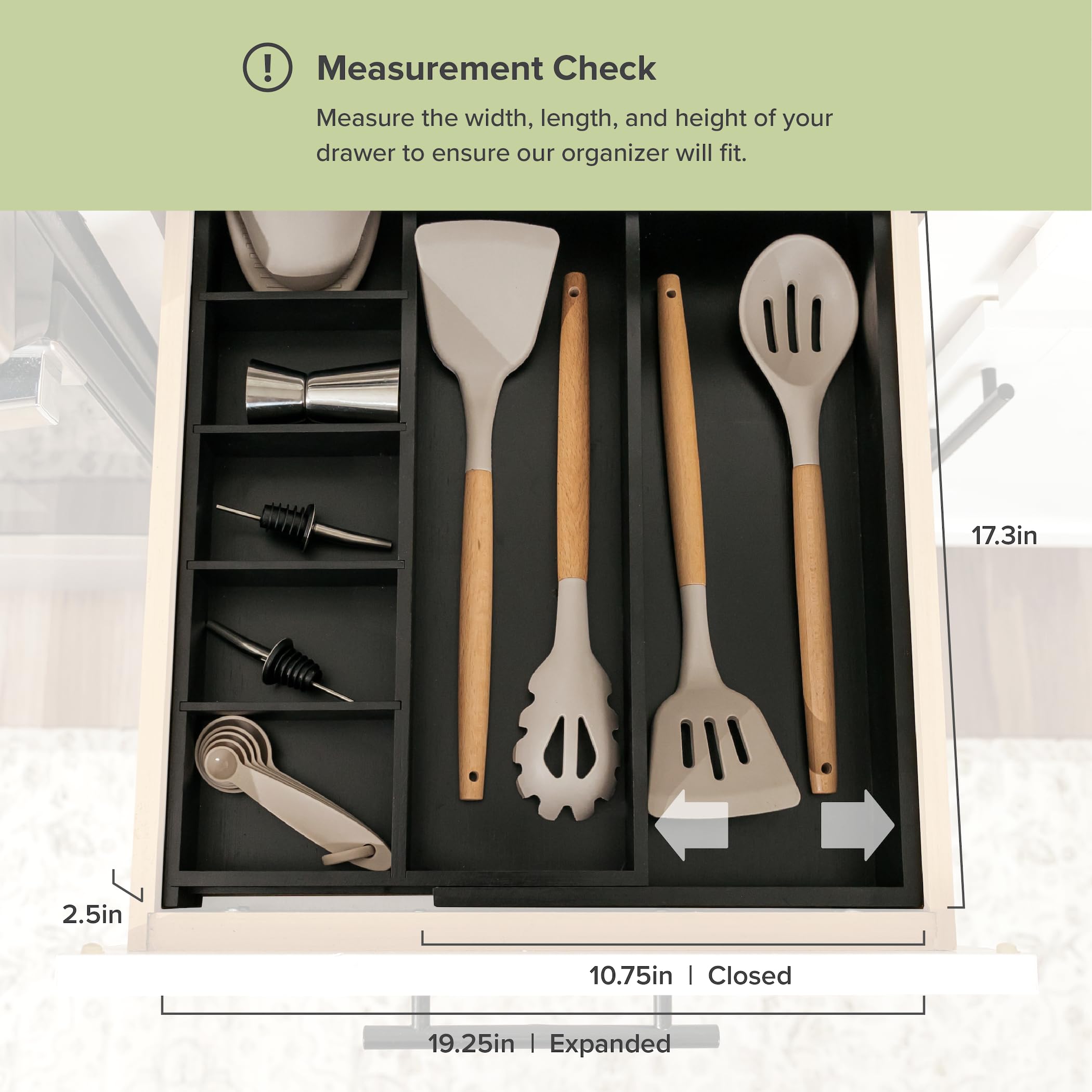 Kitchenedge Adjustable Kitchen Drawer Organizer For Utensils And Junk, 1 Large & 5 Small Compartments, Adjustable Wall Dividers,