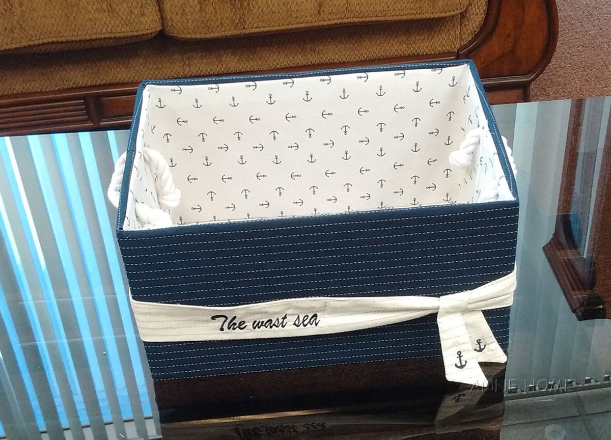 Anne Home - Set of 5 Blue Fabric Storage Baskets in Several Sizes