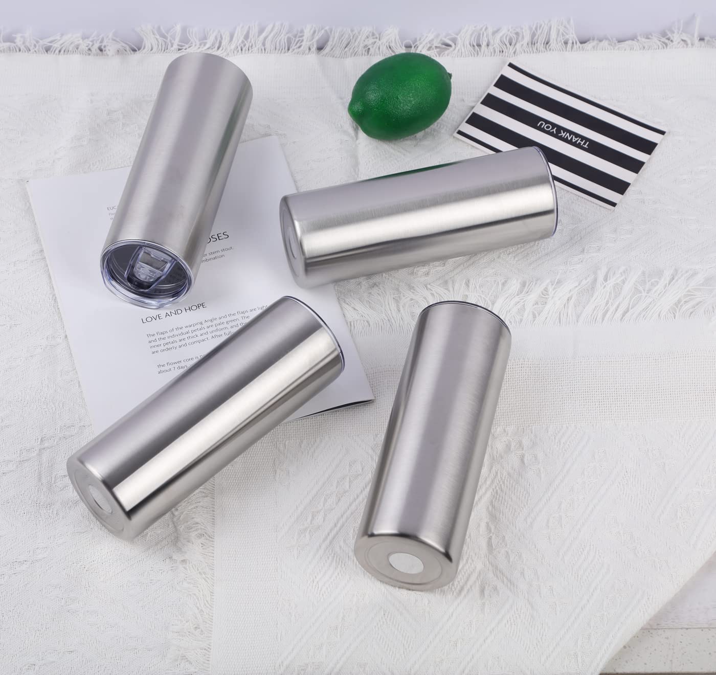 Wzaytia 8 Pack 20 Oz Straight Skinny Tumblers, Individually Gift Boxed Stainless Steel Slim Skinny Tumbler Set Bulk, 20 Oz Insul