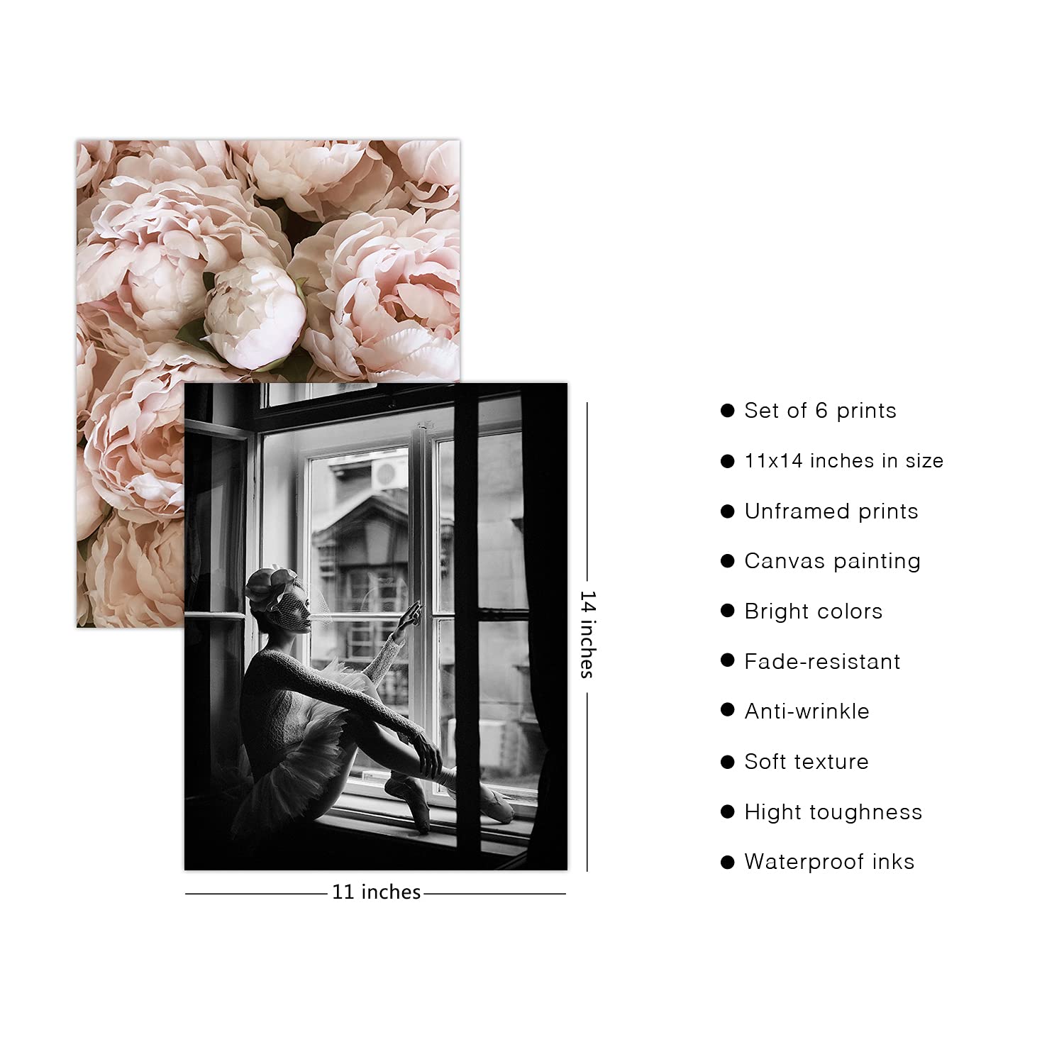Hoozgee Fashion Wall Art Prints Black And White Fashion Art Pink Roses Flower Wall Decor Floral Trendy Posters Prints Canvas Wal