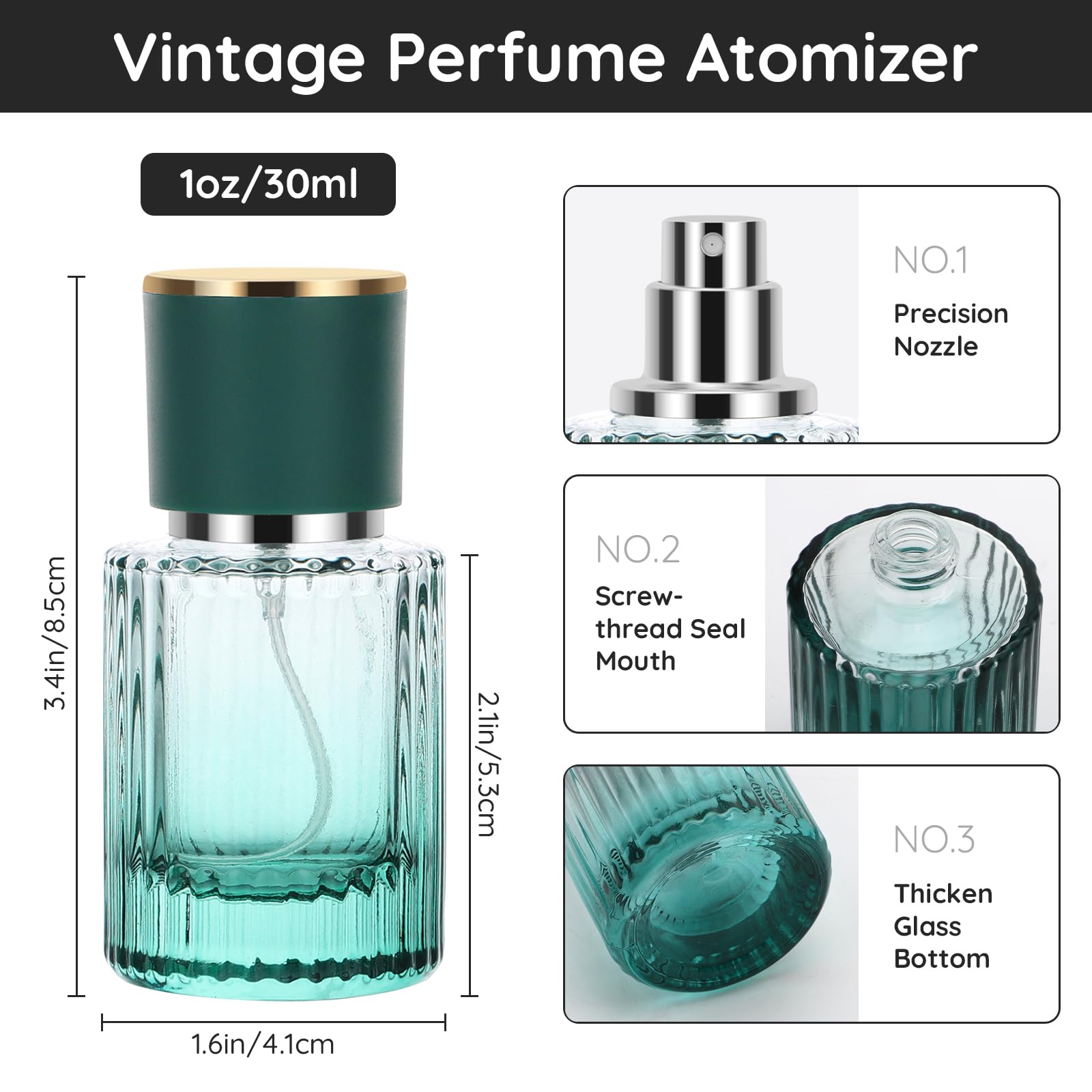 Segbeauty 1Oz Refillable Travel Bottles, 30Ml Empty Perfume Spray Bottles, 2Pcs Vintage Perfume Spray Bottle Glass Fine Mist Spr