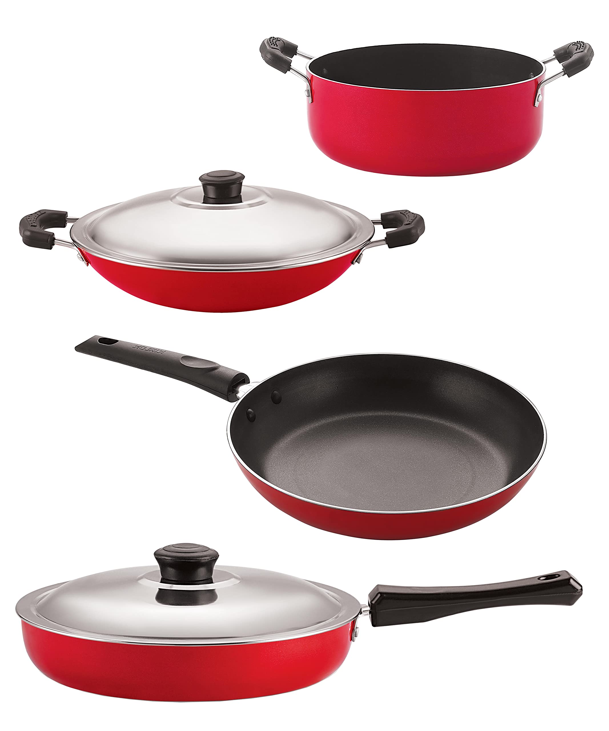 Nirlon Non Stick Coating Aluminium Heat Resistance Cookware Gift Set With Bakelite Handle, 4 Pieces (Fp10_Tp22_Ac_Cs24)