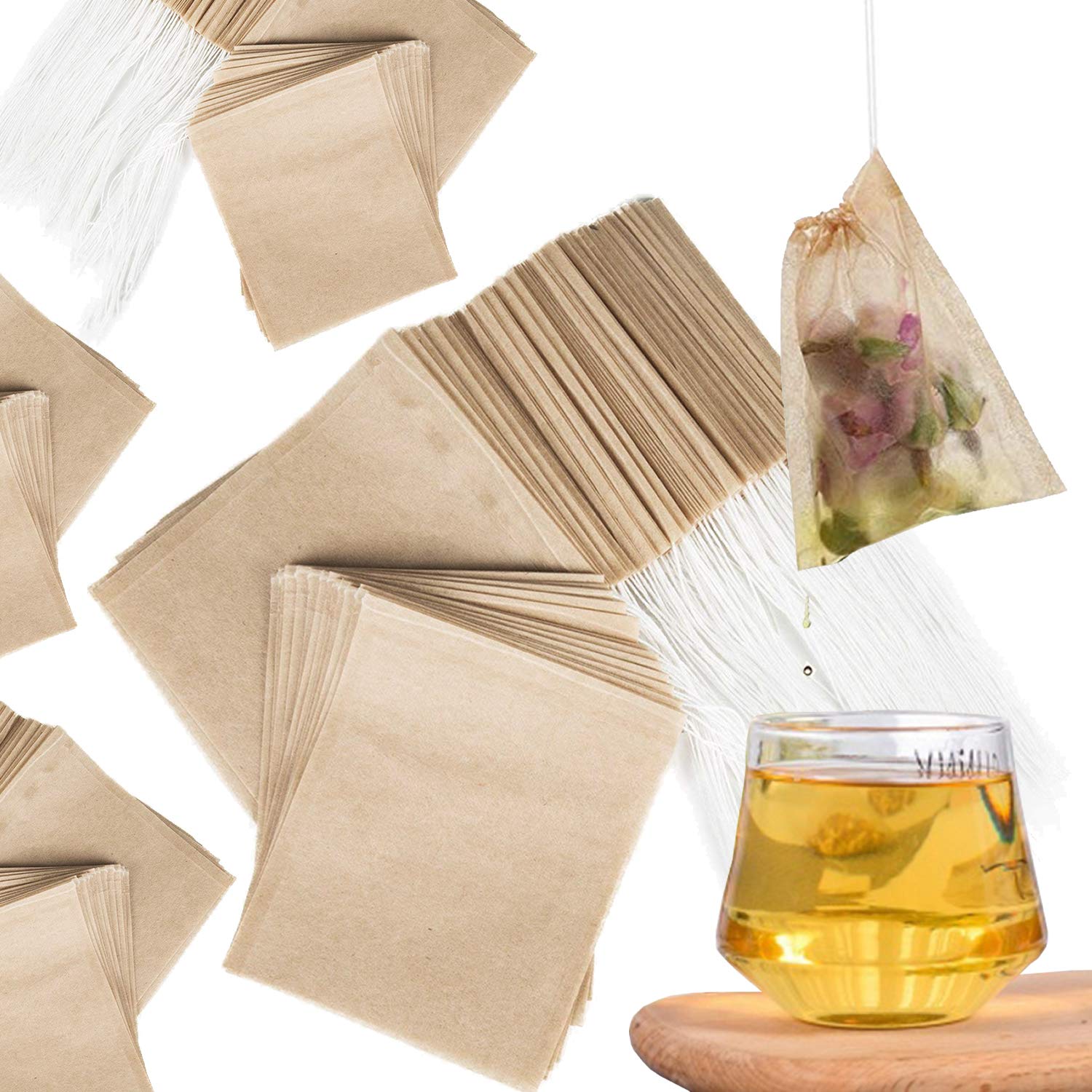 Nepak 600 Pcs Disposable Tea Filter Bags For Loose Tea,Drawstring Empty Bag For Loose Leaf Tea,With 100% Natural Unbleached Pape