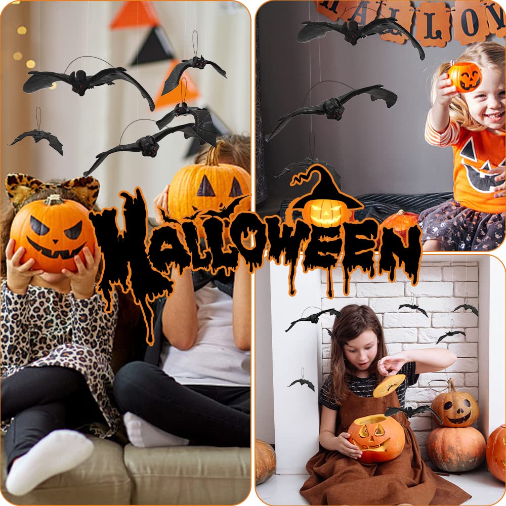 VIOCIWUO Hanging Bat Decorations, 10Pcs Halloween Simulation Rubber Bat for Hanging Decorate Outdoor Indoor Yard Home Window Doo