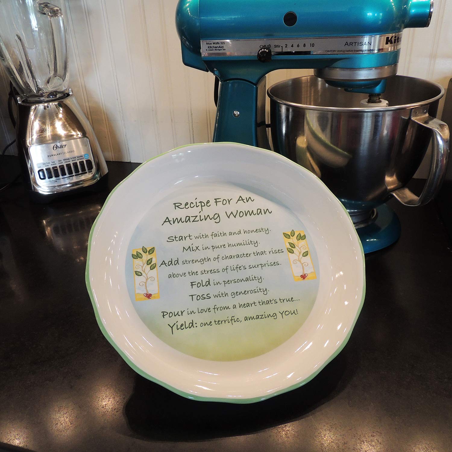 Abbey + CA Gift Amazing Woman Pie Plate, 10.5" Ceramic, Green, Model 46540