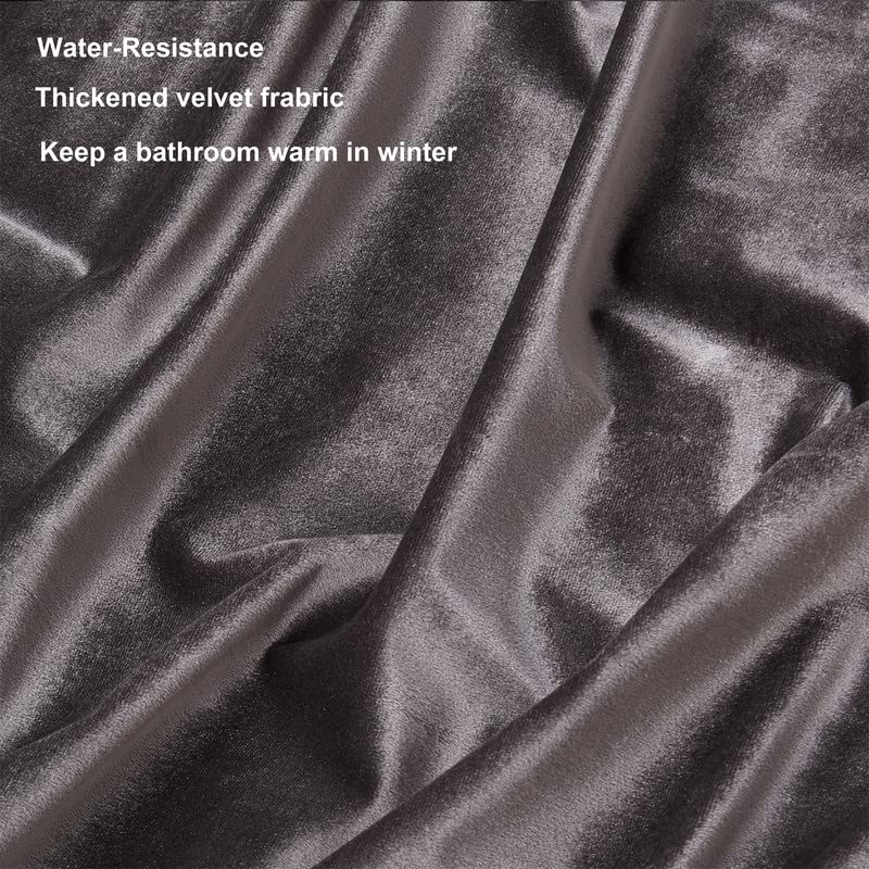 Velvet Dark Grey Shower Curtains For Bathroom,260 Gsm Heavy-Duty Fabric Luxury Shower Curtain With Hooks, Thicken, Washable, Wat