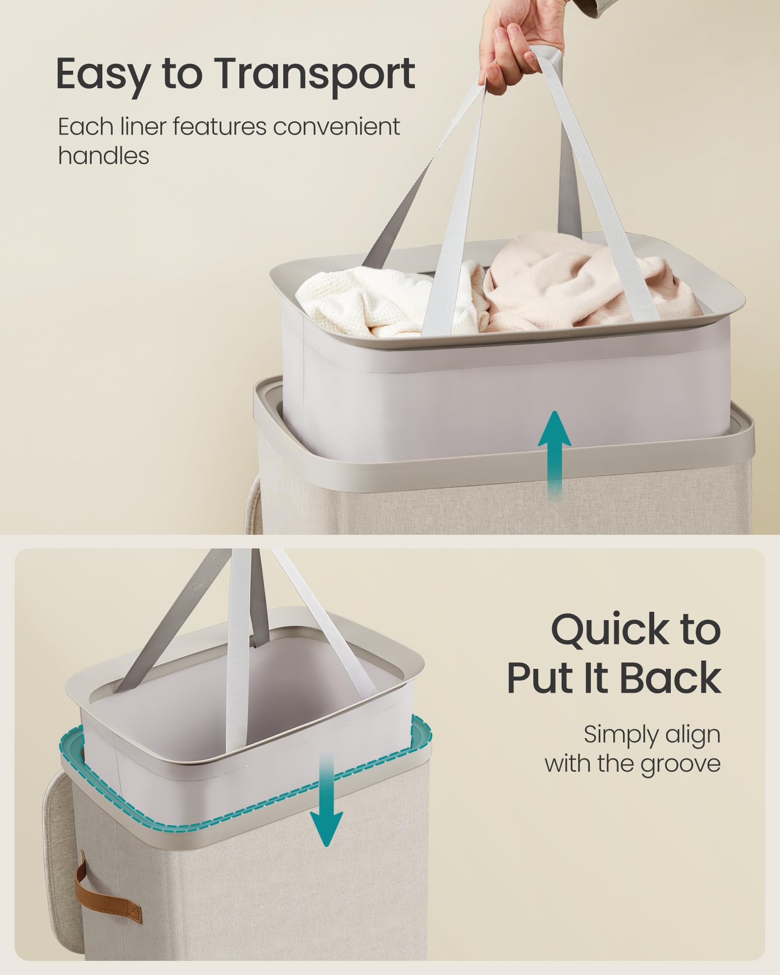 SONGMICS Laundry Basket, 26.4 Gal. Laundry Hamper, Easy Assembly, with Lid and Handles, Removable Liner, 16.5 x 12.6 x 29.5 Inch