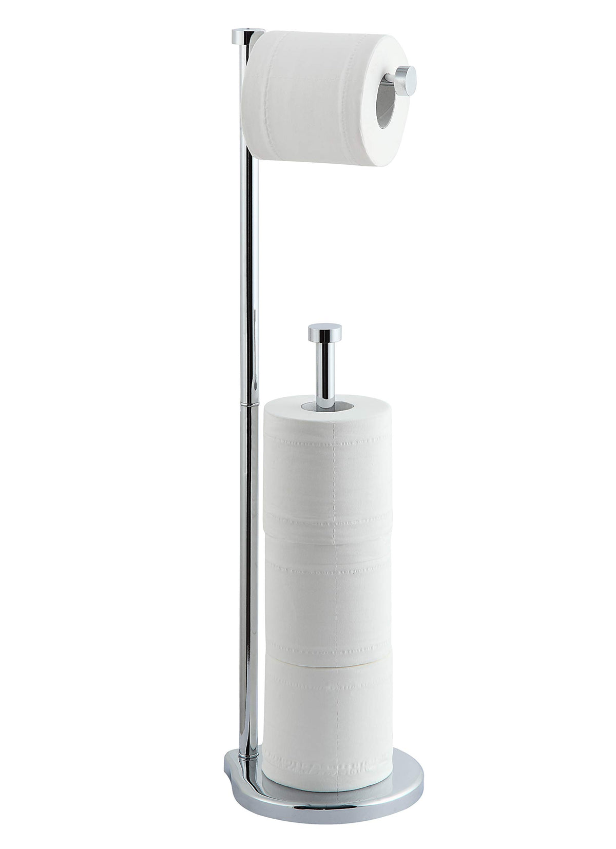 Sunnypoint Free Standing Bathroom Toilet Paper Holder Stand With Reserve, Reserve Area Has Enough Space For Jumbo Roll (Chrome)