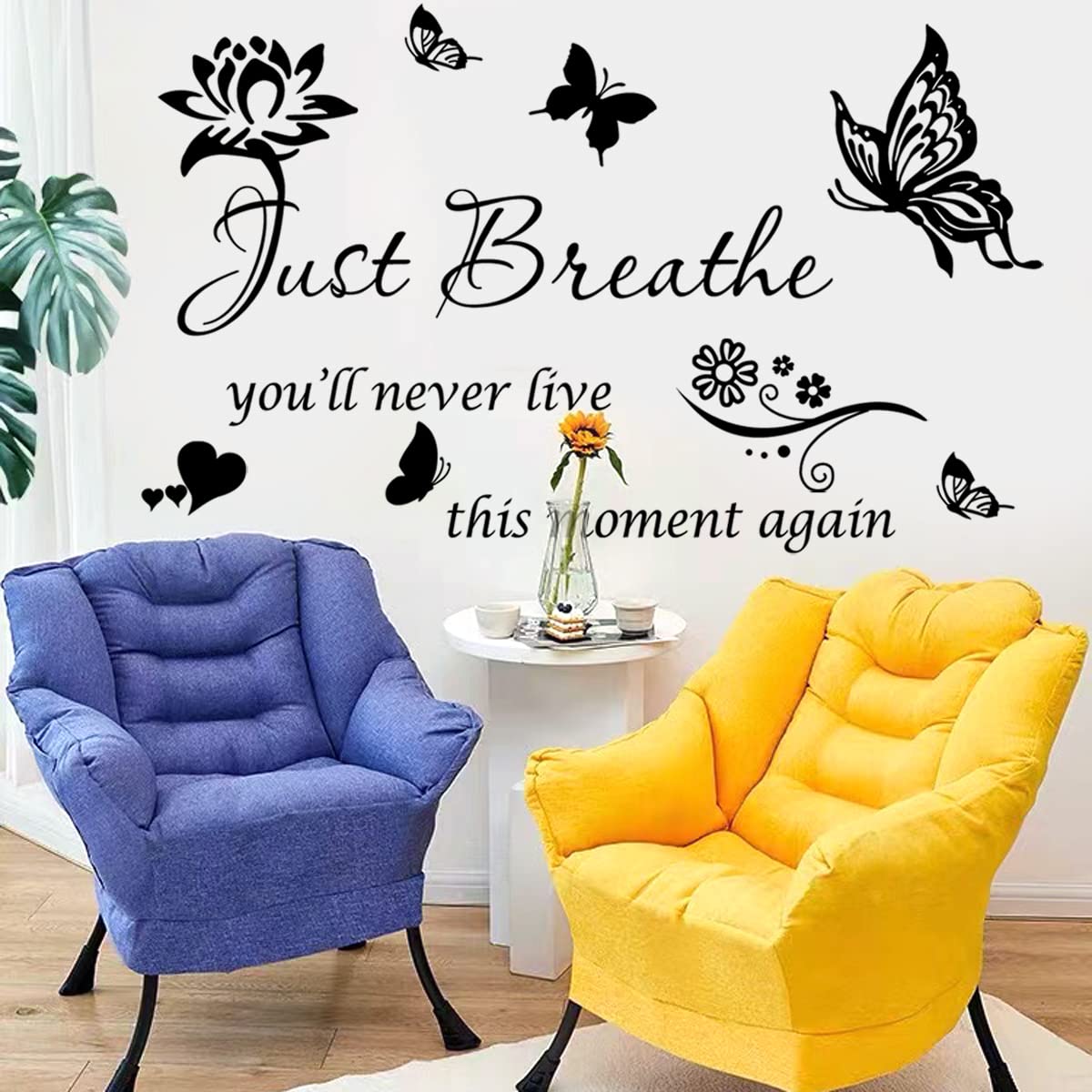 Wall Sticker Inspiring Positive Quotes Just Breath Wall Decals Quotes Inspirational Wall Art Stickers Encouragement Gifts for Women Girls Bedroom Living Room Wall Decor Home Decoration.