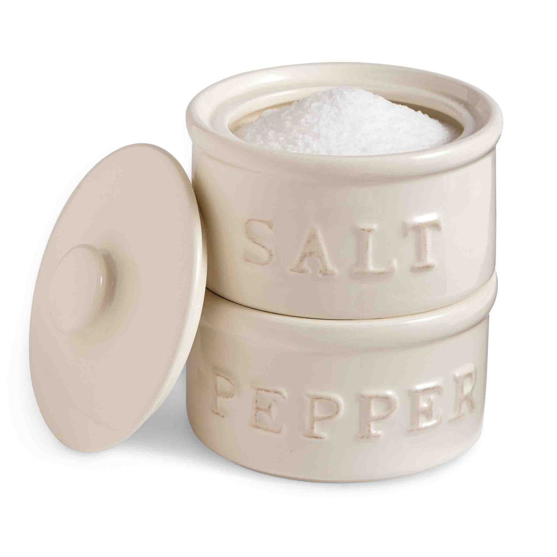 Mud Pie Salt & Pepper Cellar, Off-White, 6'' X 3.5'' Dia