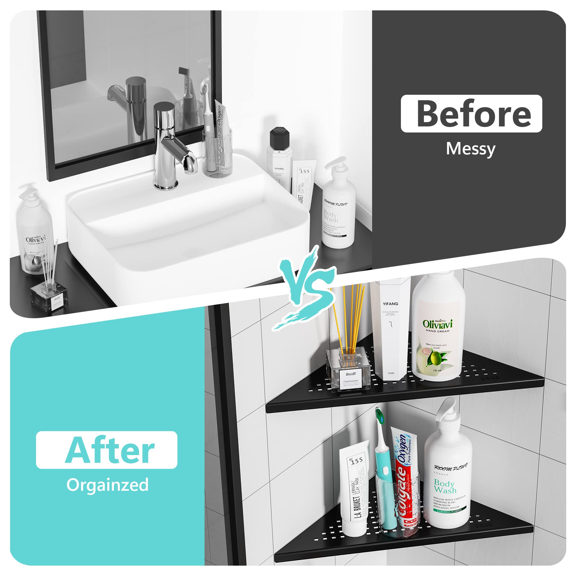 Qeke 2 Pack Bathroom Corner Shelf, Recessed 10'' Shower Shelf Caddy, Sus304 Stainless Steel Shelf Wall Mount Triangular, No Dril