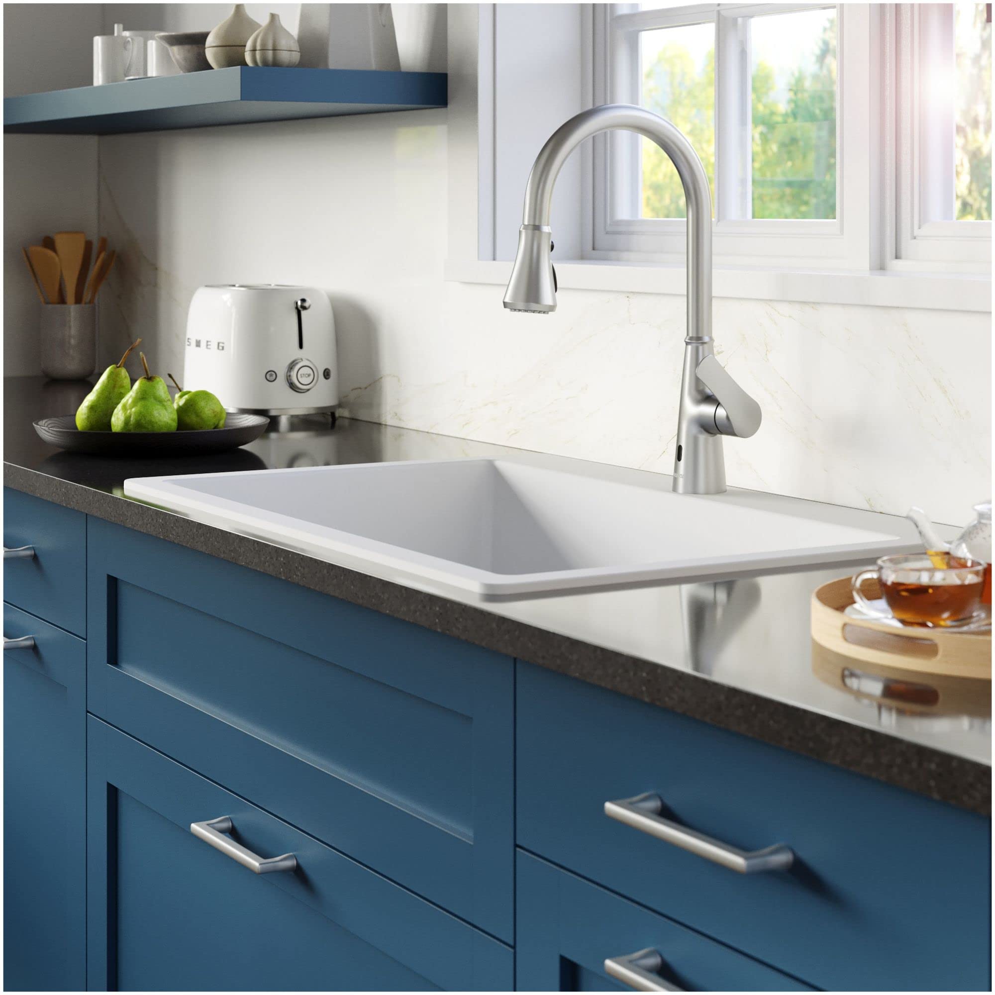 Karran Qt-810 33'' Top Mount Double Equal Bowl Quartz Kitchen Sink In White