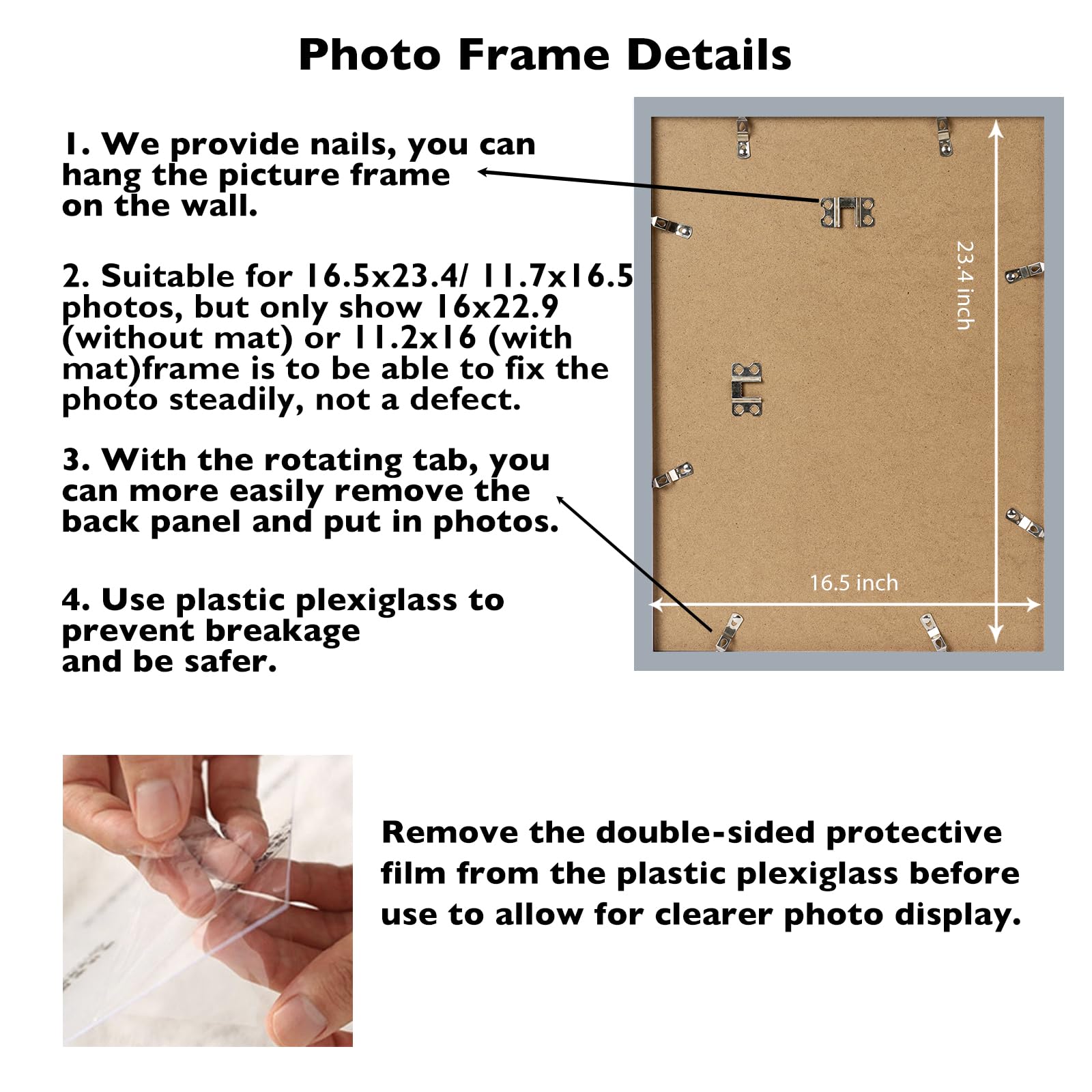JCJMY 16.5x23.4 A2 Picture Frame Rustic Brown with 11.7x16.5 A3 Mat, Display Photo 11.7x16.5 with Mat or 16.5 x 23.4 Without Mat