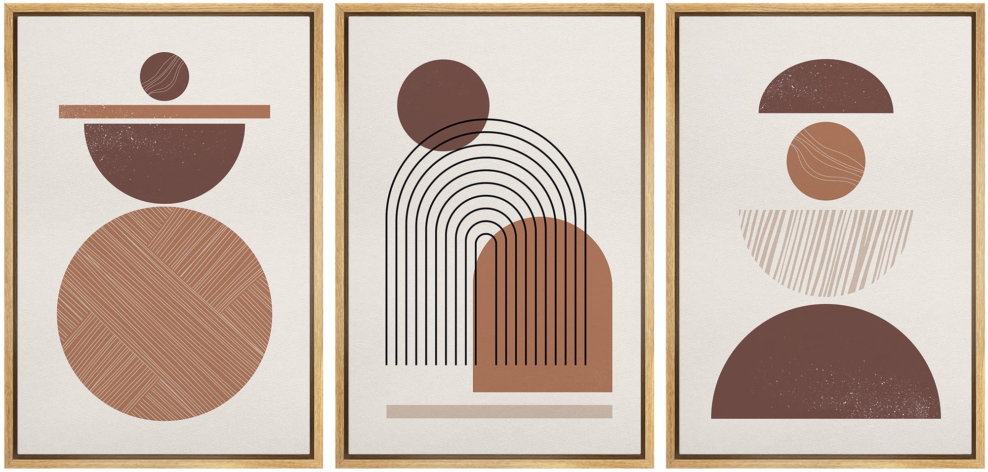 Idea4Wall Framed Canvas Print Wall Art Set Mid-Century Brown Geometric Polygon Collage Abstract Shapes Illustrations Bohemian De