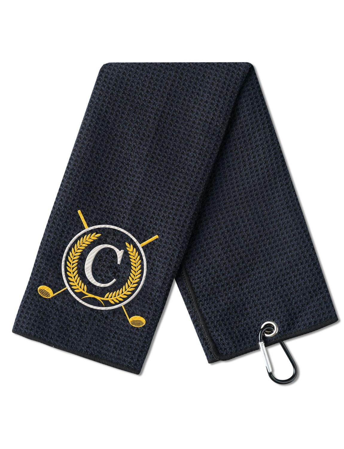 CybGene Golf Towel Gifts - Microfiber Golf Towels for Men and Women on Birthday, Christmas, 16 x 24 , Black, Initial C
