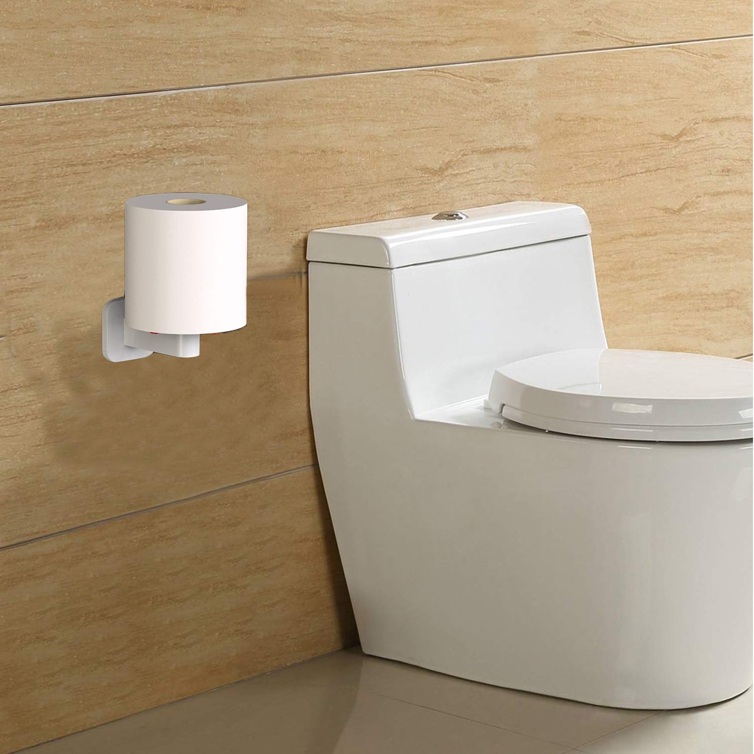 Self Adhesive Toilet Paper Holder  Paper Towel Holder - Bathroom Toilet Paper Holder Stand - Easy Installation No Drilling (White)
