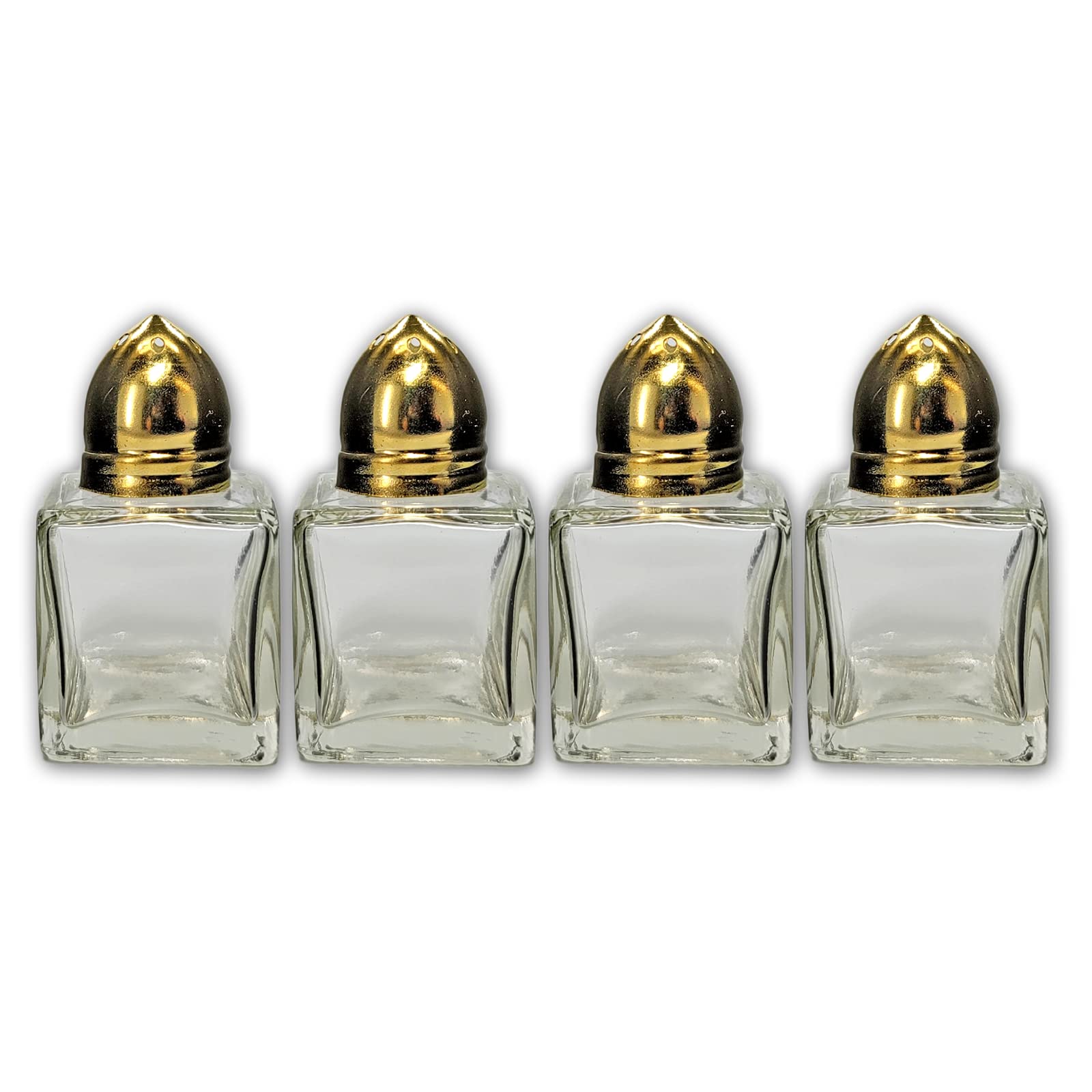 Pack Of 4 Clear Glass Mini Cube Salt & Pepper Shakers With Gold-Tone Tops And Bonus Easy Fill Funnel (Gold) By Netsellsit