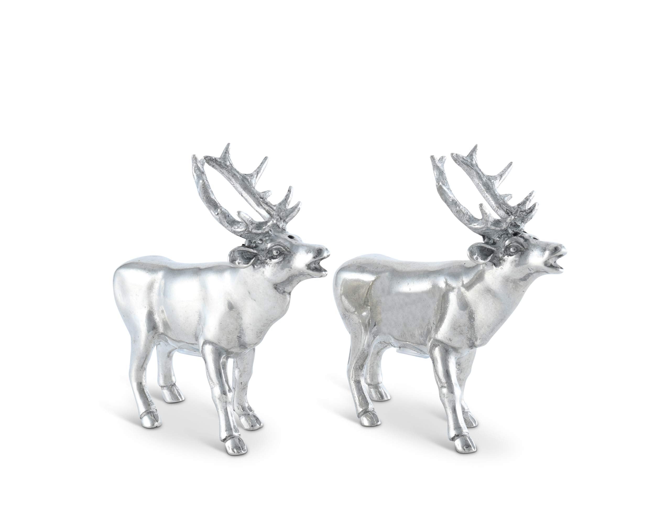 Vagabond House Pewter Deer/Elk Salt And Pepper Shakers Set Artisan Designer Handcrafted For Cabin Lodge Mountain D  Cor 4.5 Inch
