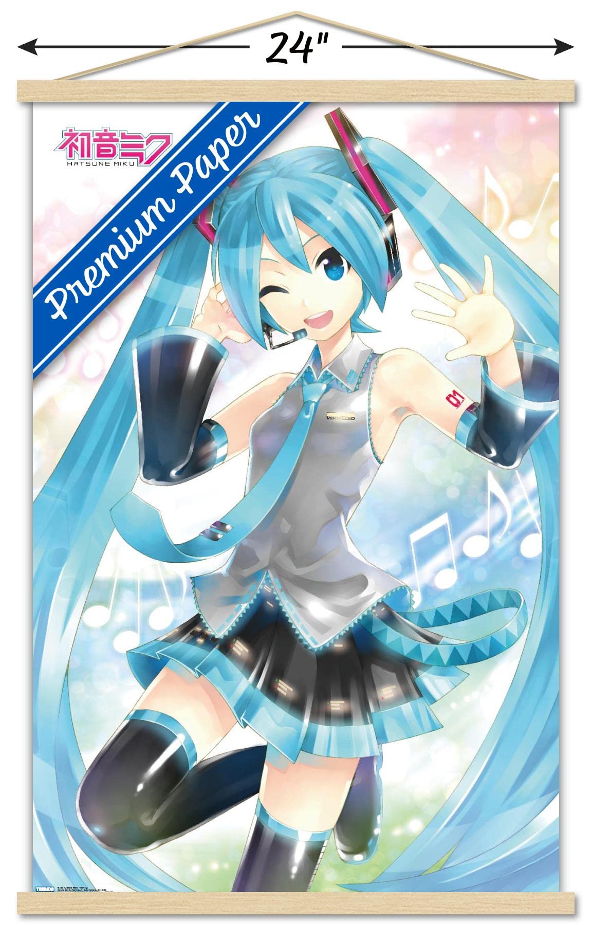 Trends International Hatsune Miku - Waving Wall Poster, 22.375'' X 34'', Premium Print And Beechwood Hanger Bundle