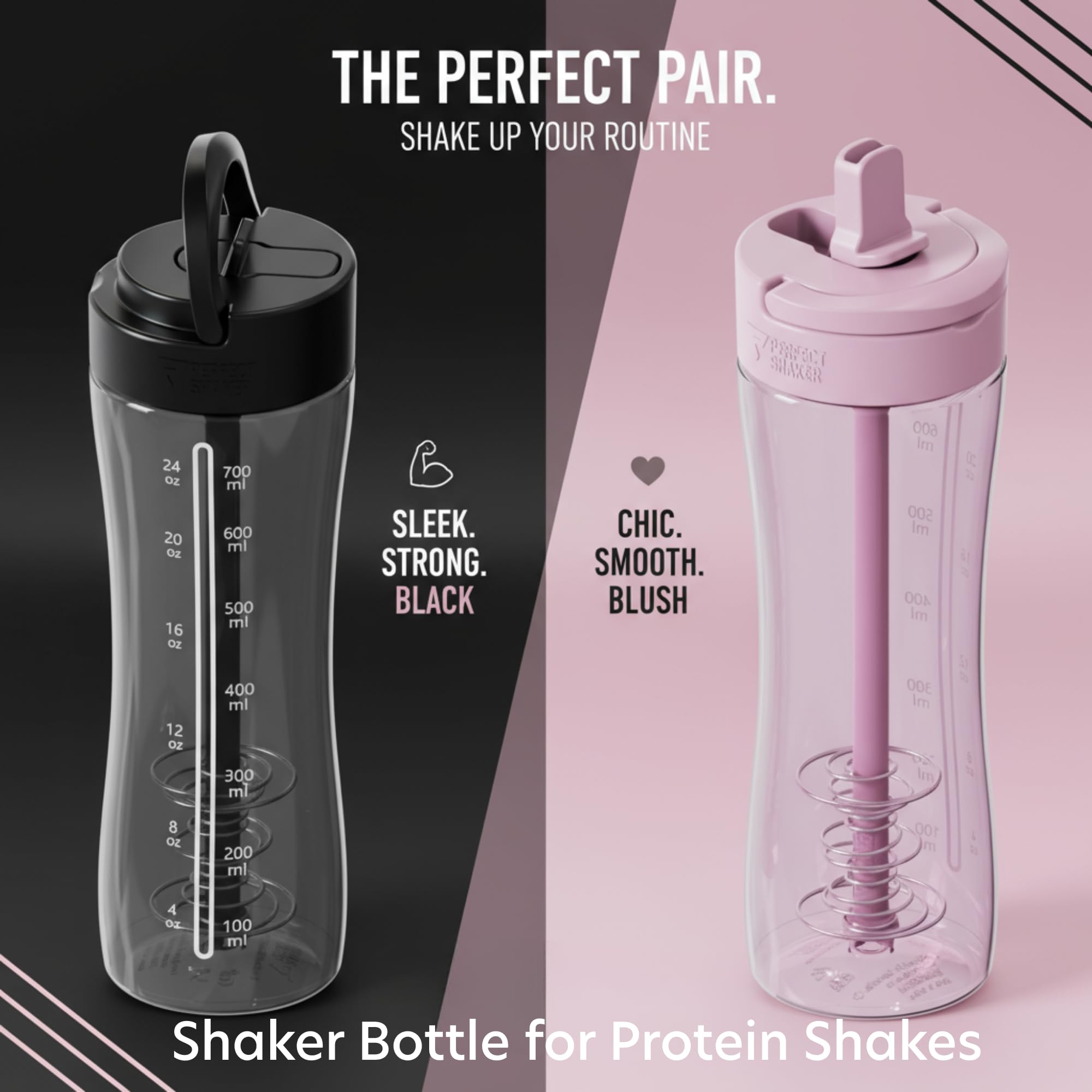 PerfectShaker Luma Series Shaker Bottle with Built-In Straw & Measurement Scale - 28oz - Leakproof, BPA-Free, Dishwasher Safe -