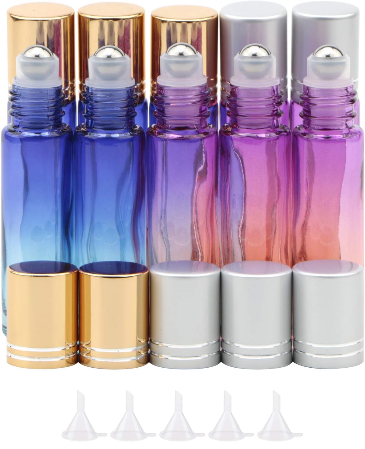 Kesell 10ml Essential Oil Roller Bottles Small Roll on Bottle with Aluminum Cap, 10Pack Empty Glass Perfume Vials with Stainless