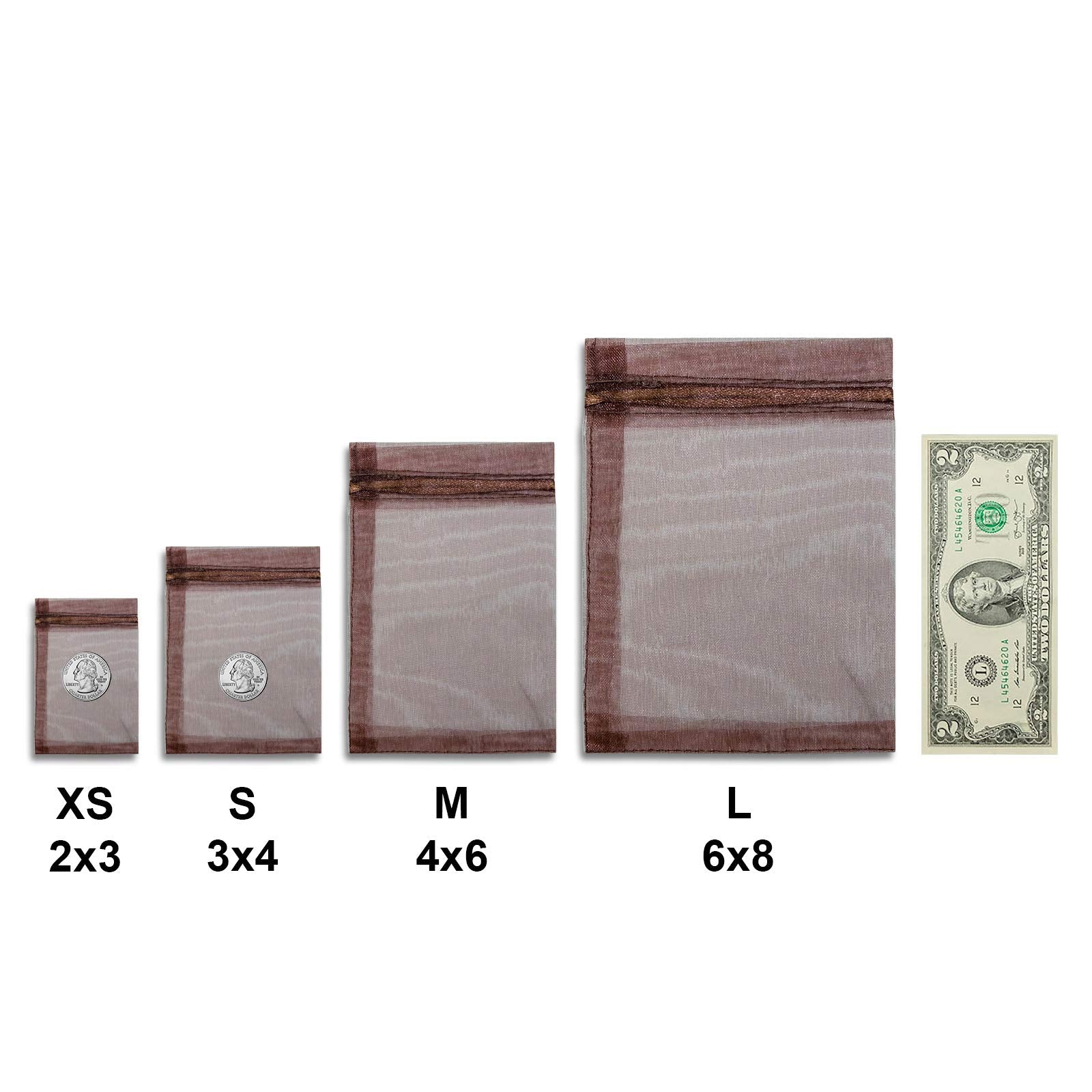 Thedisplayguys 100-Pack Xs 2 X 2 3/4'' Brown Sheer Organza Gift Bags With Drawstring, Jewelry Candy Treat Wedding Party Favors M