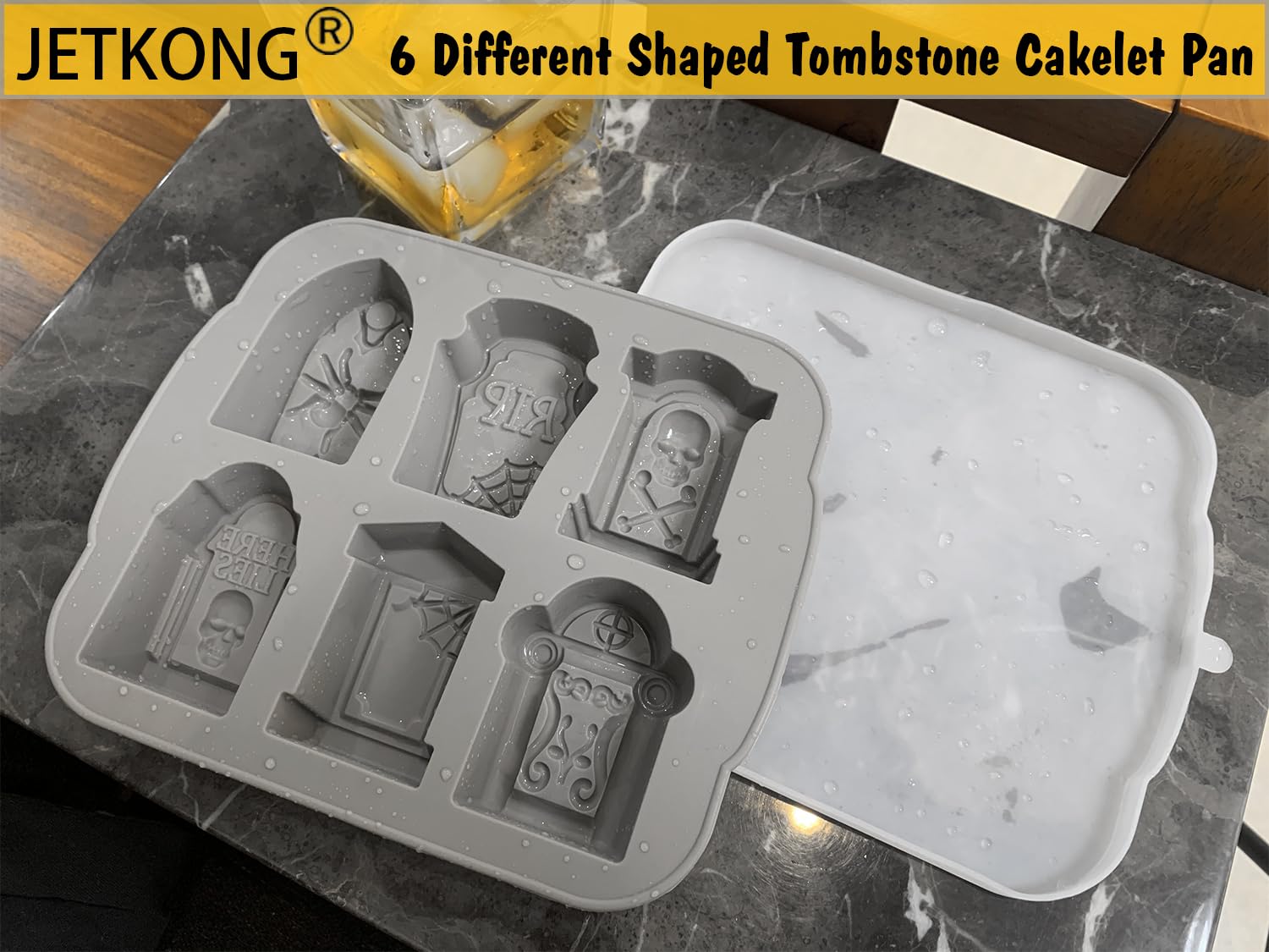 Jetkong Tombstone Cakelet Pan Tombstone Shaped Mold Rip Gravestone Chocolate Mold Ice Cube Tray (Gray)