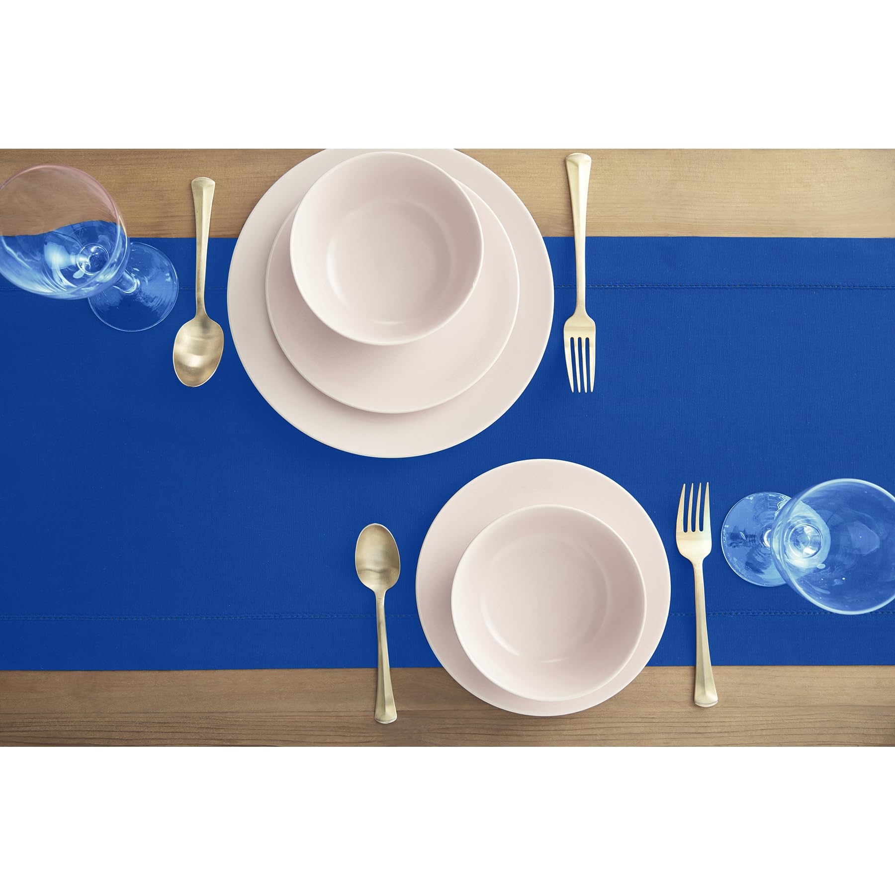 Solino Home Blue Table Runner 36 Inch - Cotton Linen Hemstitch Christmas Table Runner 14 X 36 Inch - Machine Washable Scarf Dini