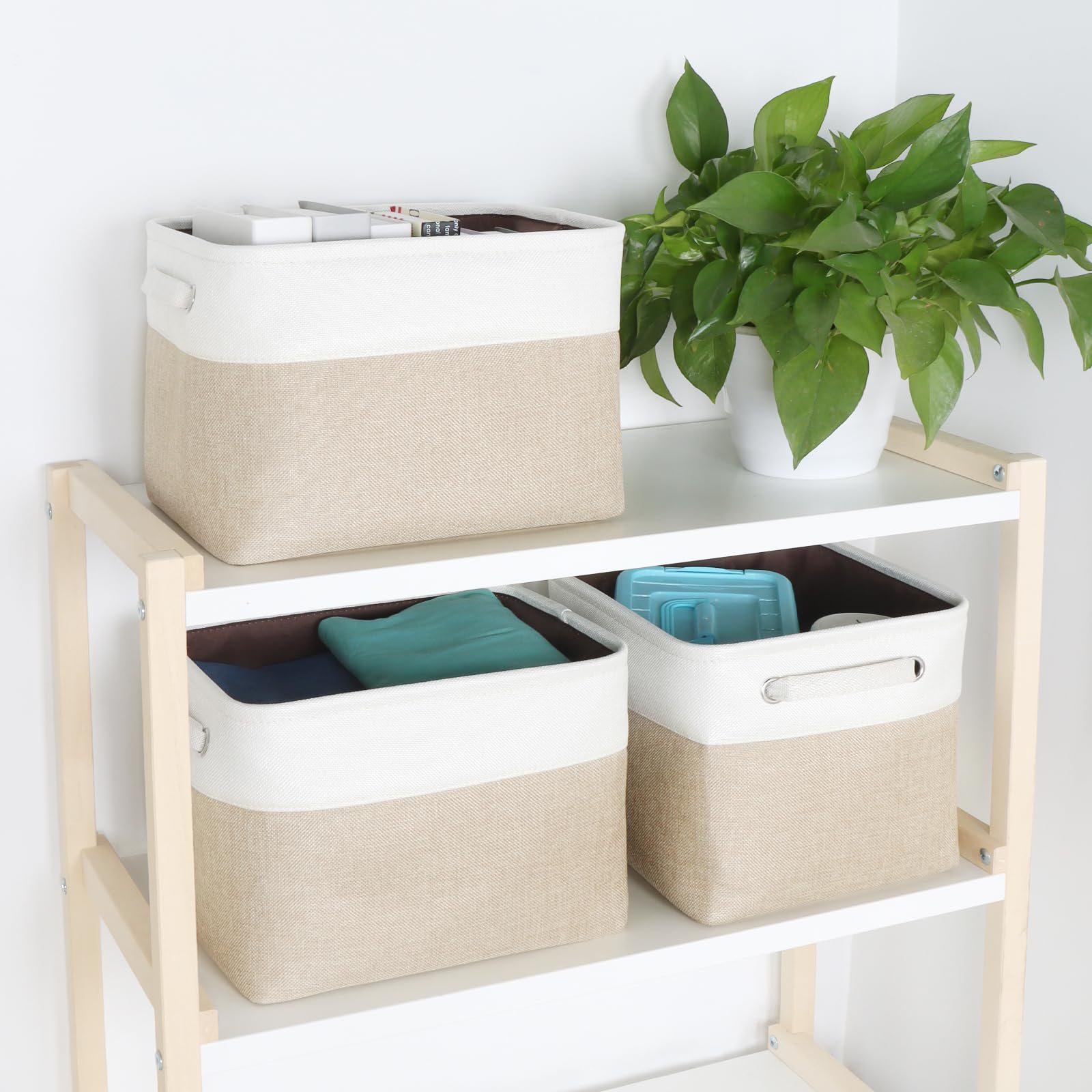 Kntiwiwo Large Fabric Foldable Storage Bin 17'' X 11.8'' X 9.8'' Storage Baskets With Handle Large Cube Storage Boxes For Closet