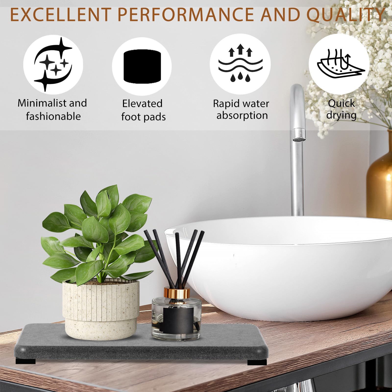 4Pcs Water Absorbing Stone Tray, Quick Drying Diatomite Stone Sink Tray, Water Absorbent Diatomite Coasters Used For Hand Soap D